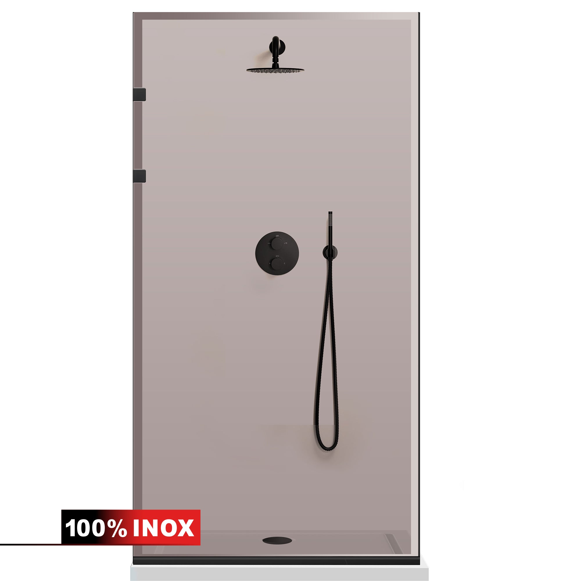 Paravan dus Walk-in, Perete dus Inox, negru mat #Bronz