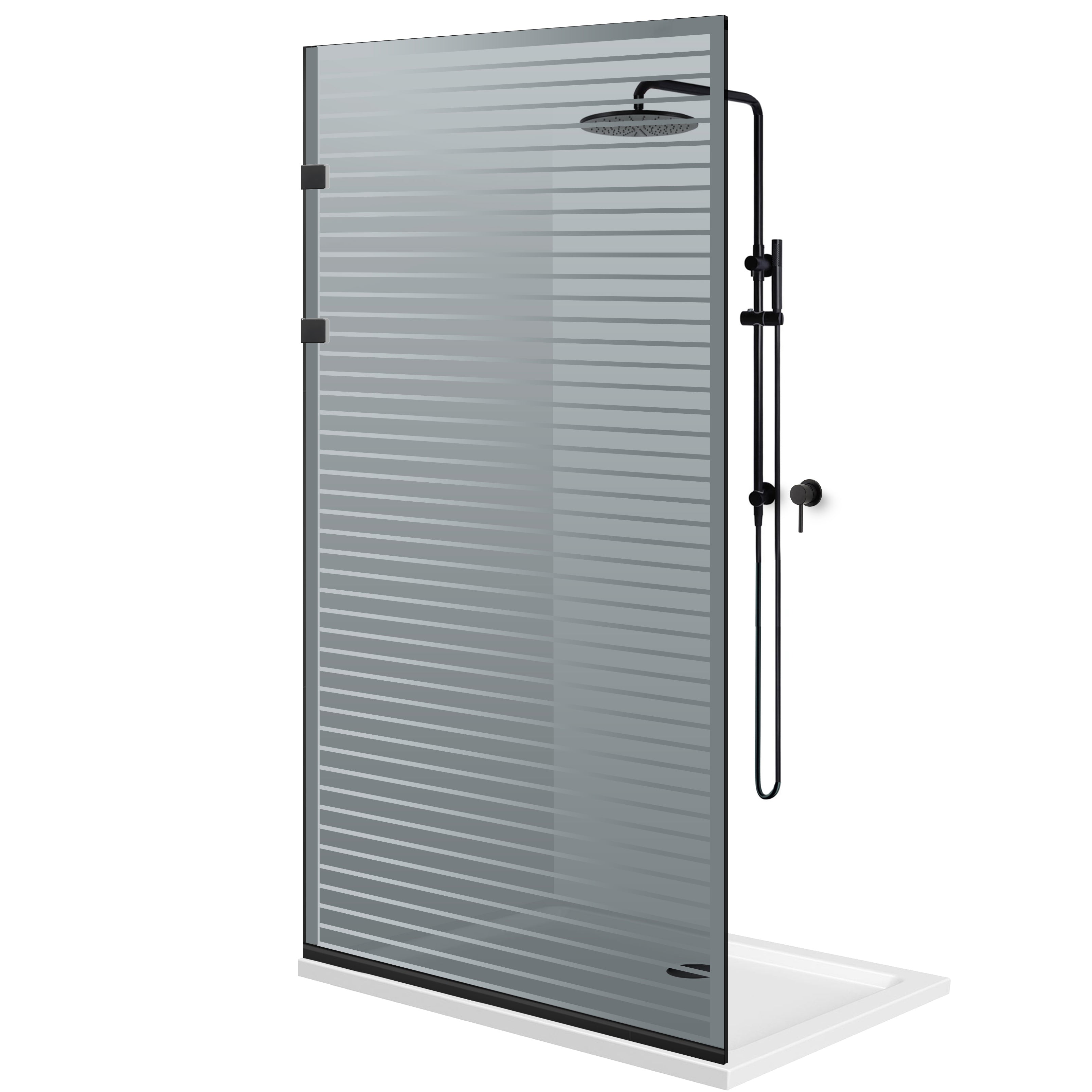 Paravan dus Walk-in, Perete dus Inox, negru mat #Gri