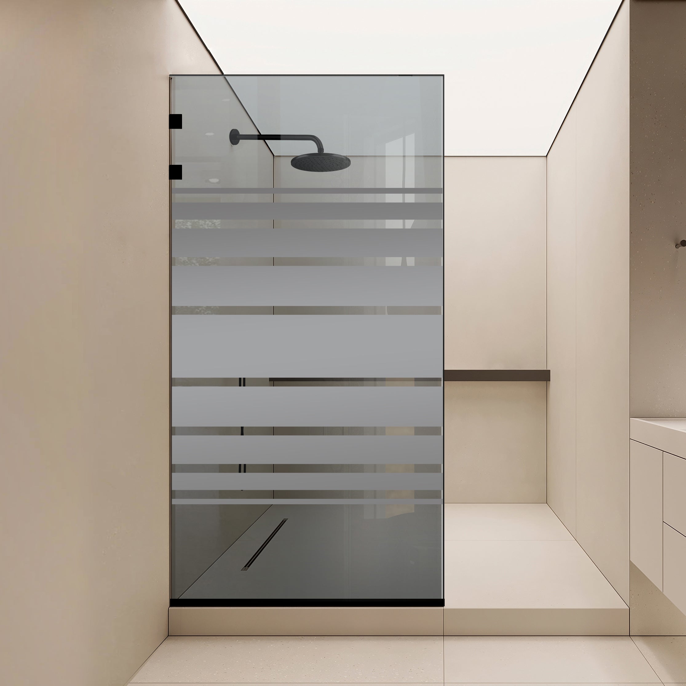 Paravan dus Walk-in, Perete dus Inox, negru mat #Gri