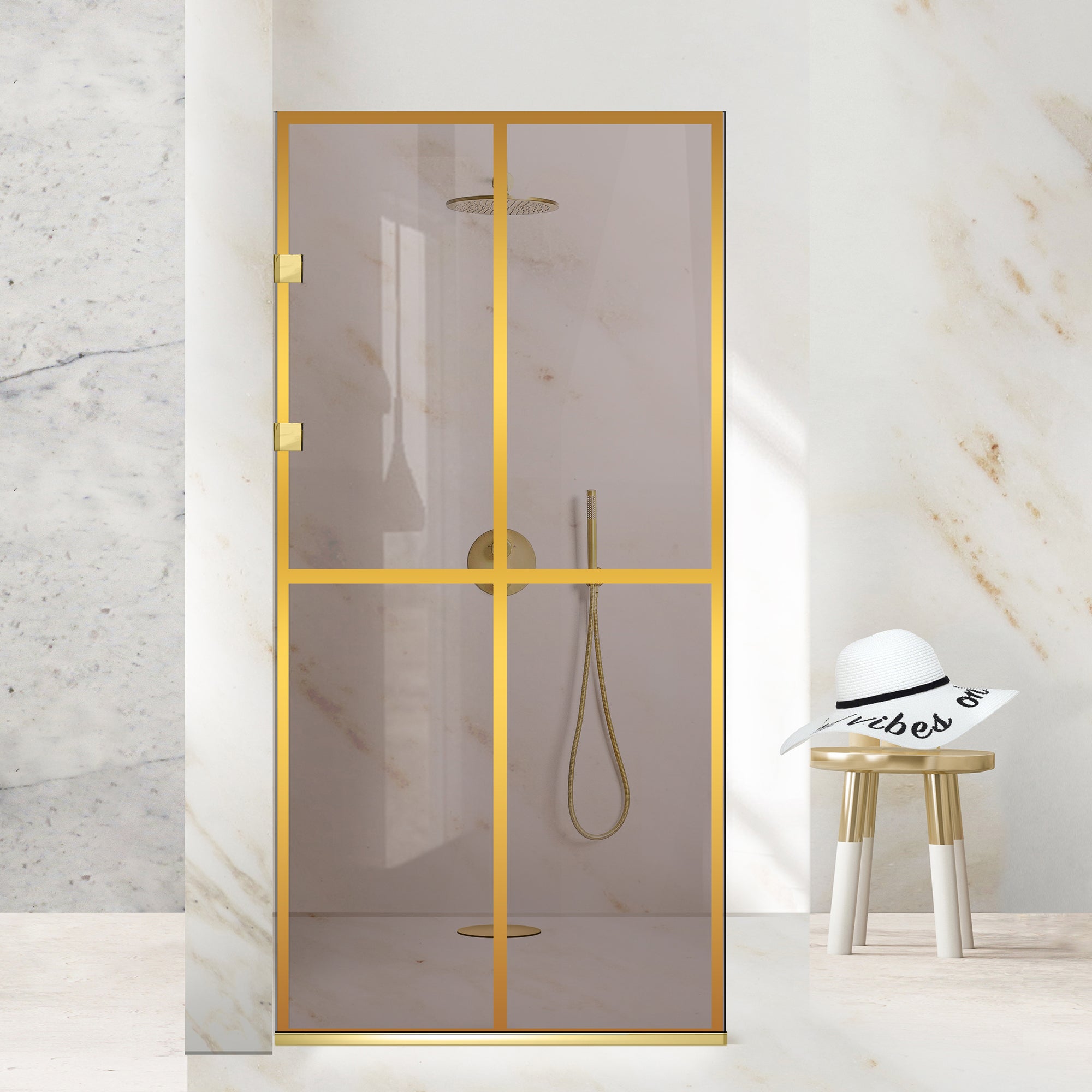 Paravan dus Walk-in, Perete dus Inox, auriu #Bronz