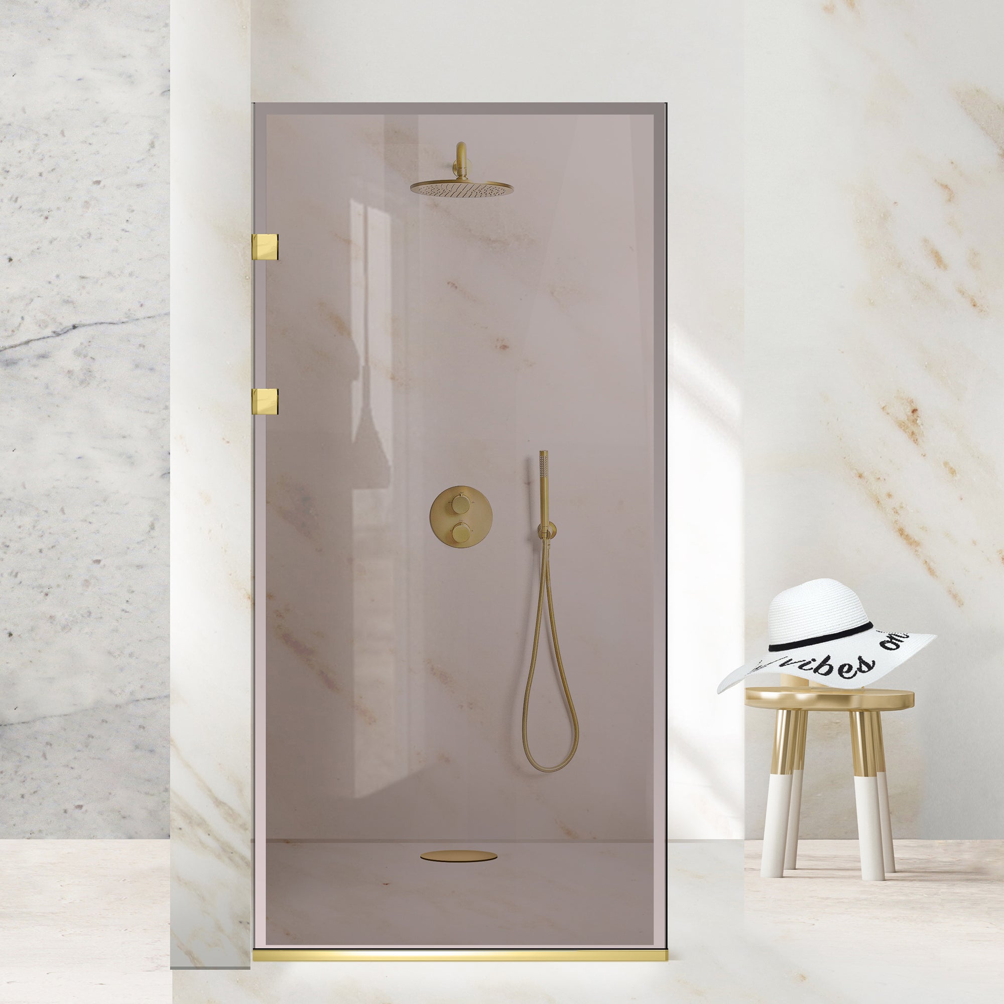 Paravan dus Walk-in, Perete dus Inox, auriu #Bronz