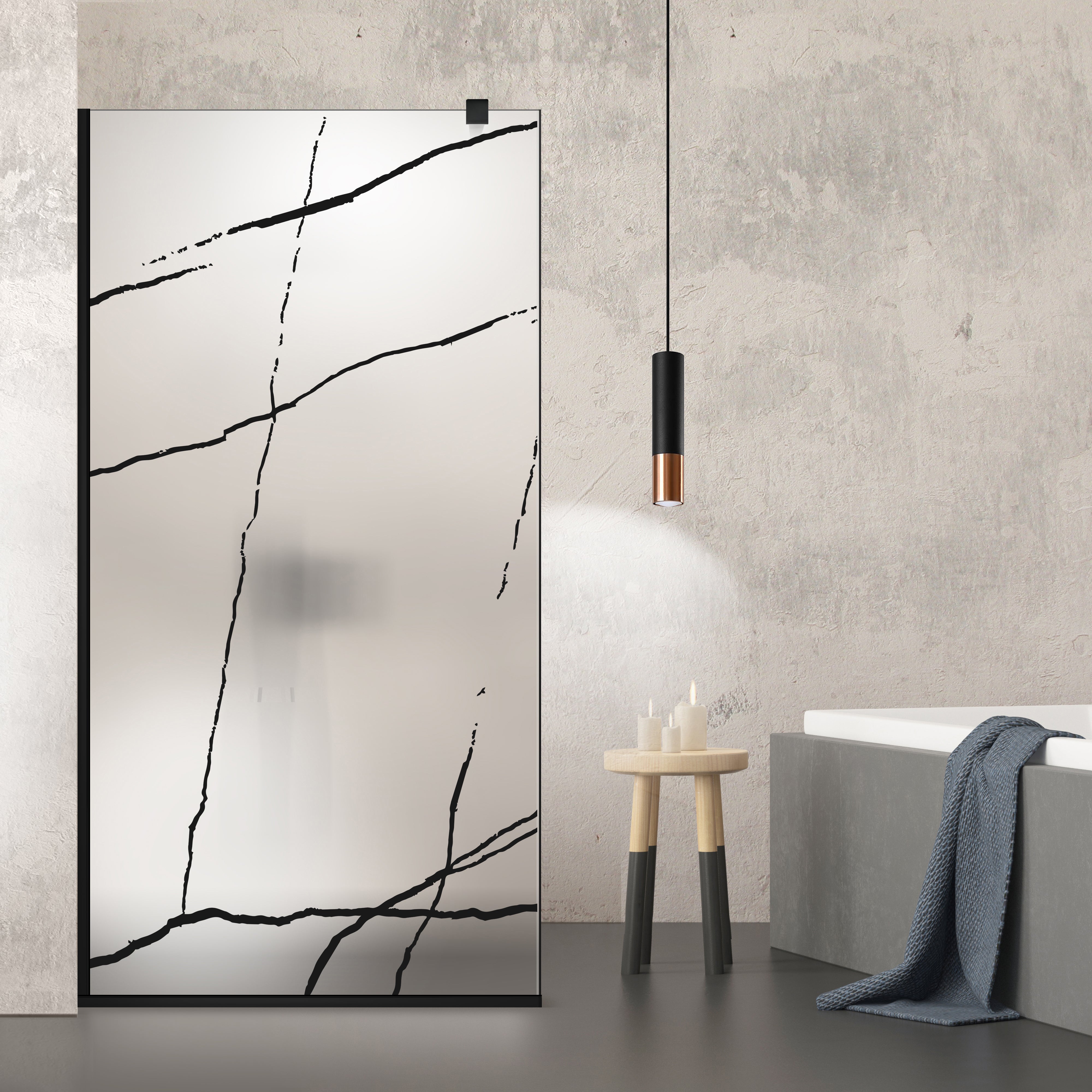 Paravan dus Walk-in, Perete dus Negru, #Mat #Matt