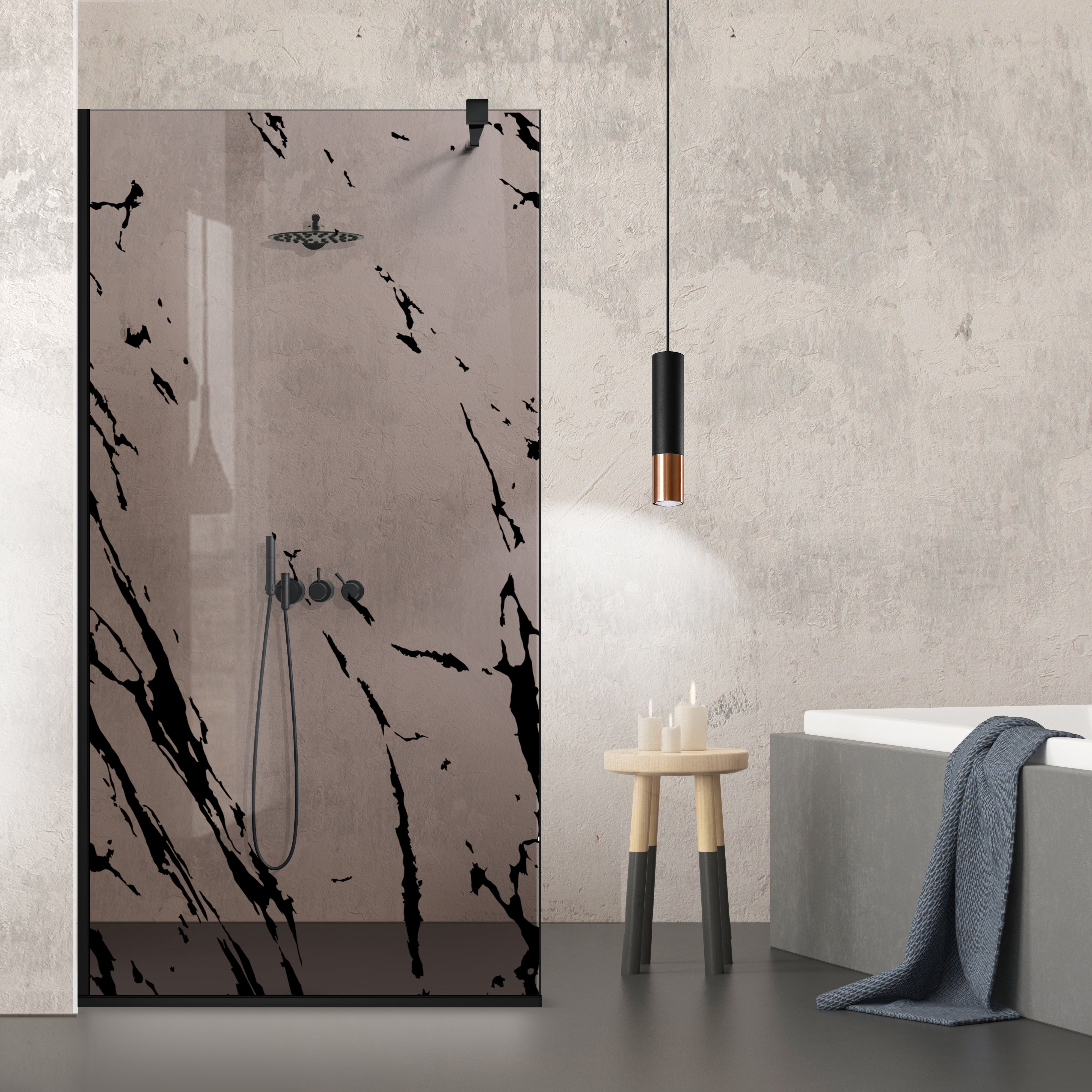 Paravan dus Walk-in, Perete dus Negru, #Bronz #Bronz