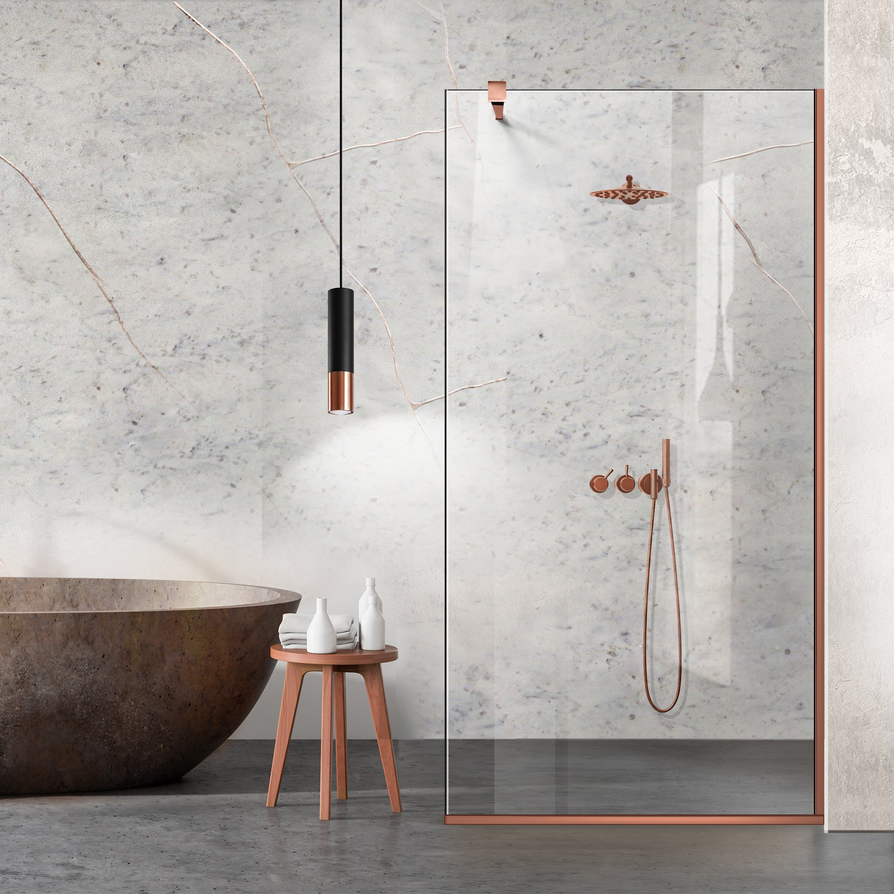 Paravan dus Walk-in, Perete dus Copper, #Clara #Víztiszta