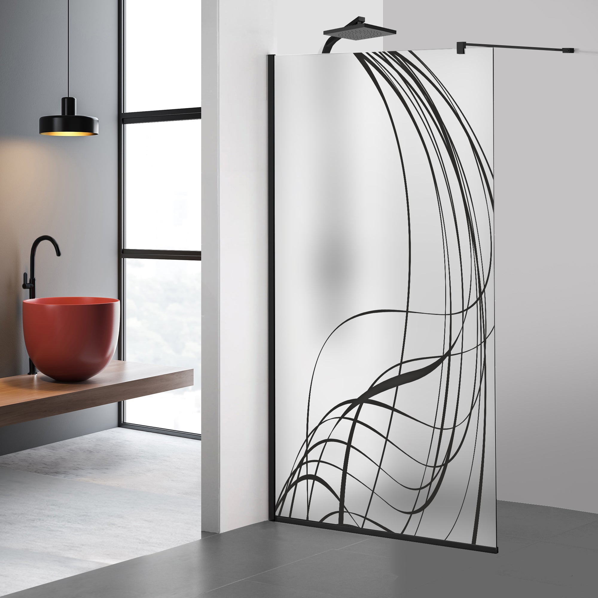 Paravan dus Walk-in, Perete dus Negru, #Mat #Matt