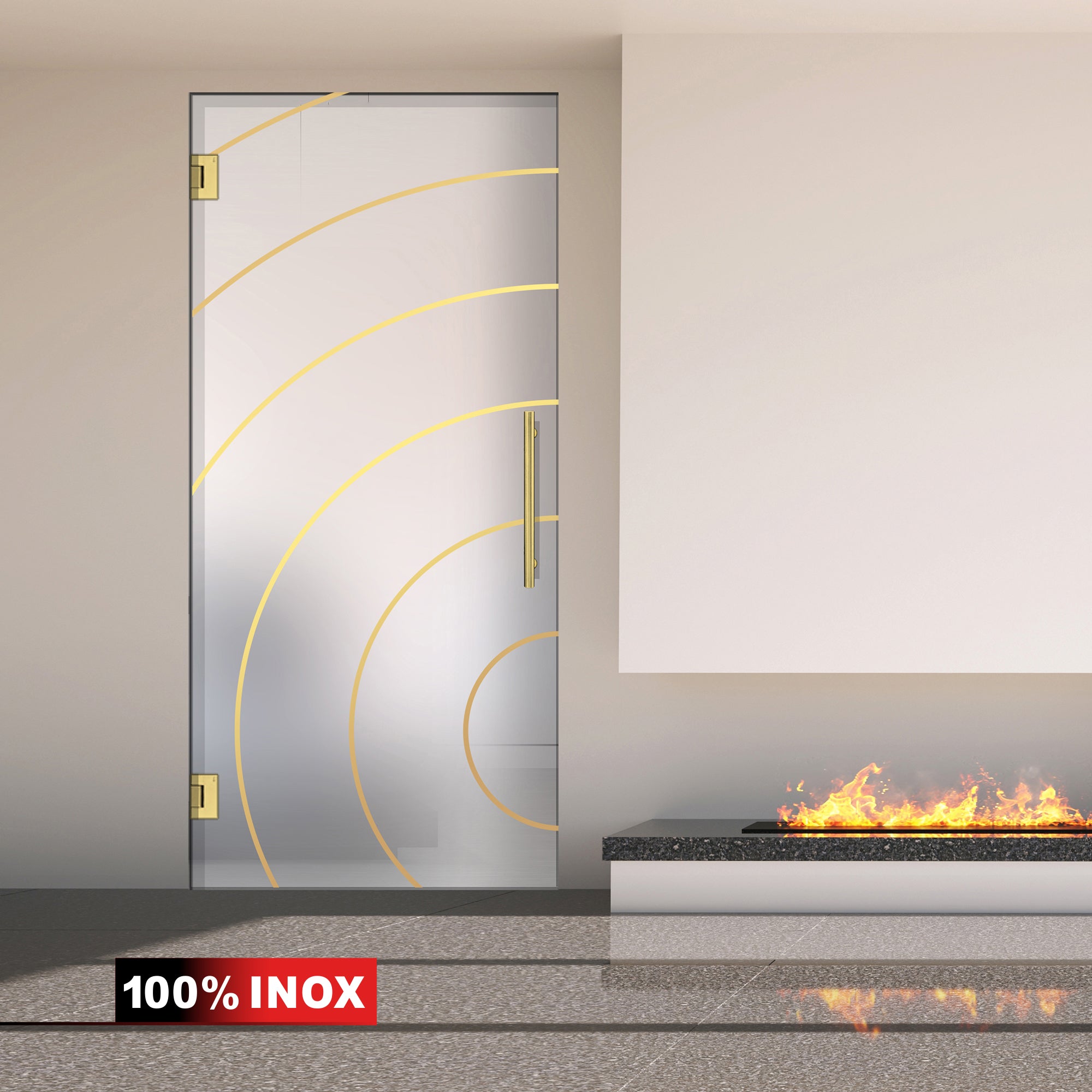 Hinged glass door gold, #Satiné