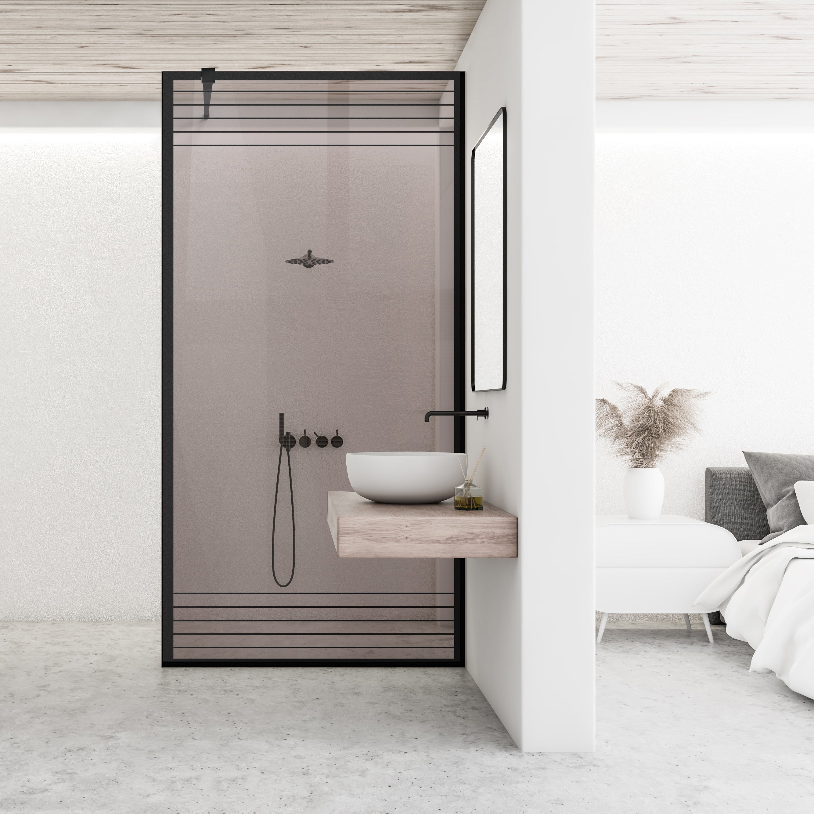 Paravan dus Walk-in, Perete dus Negru, #Bronz #Bronz
