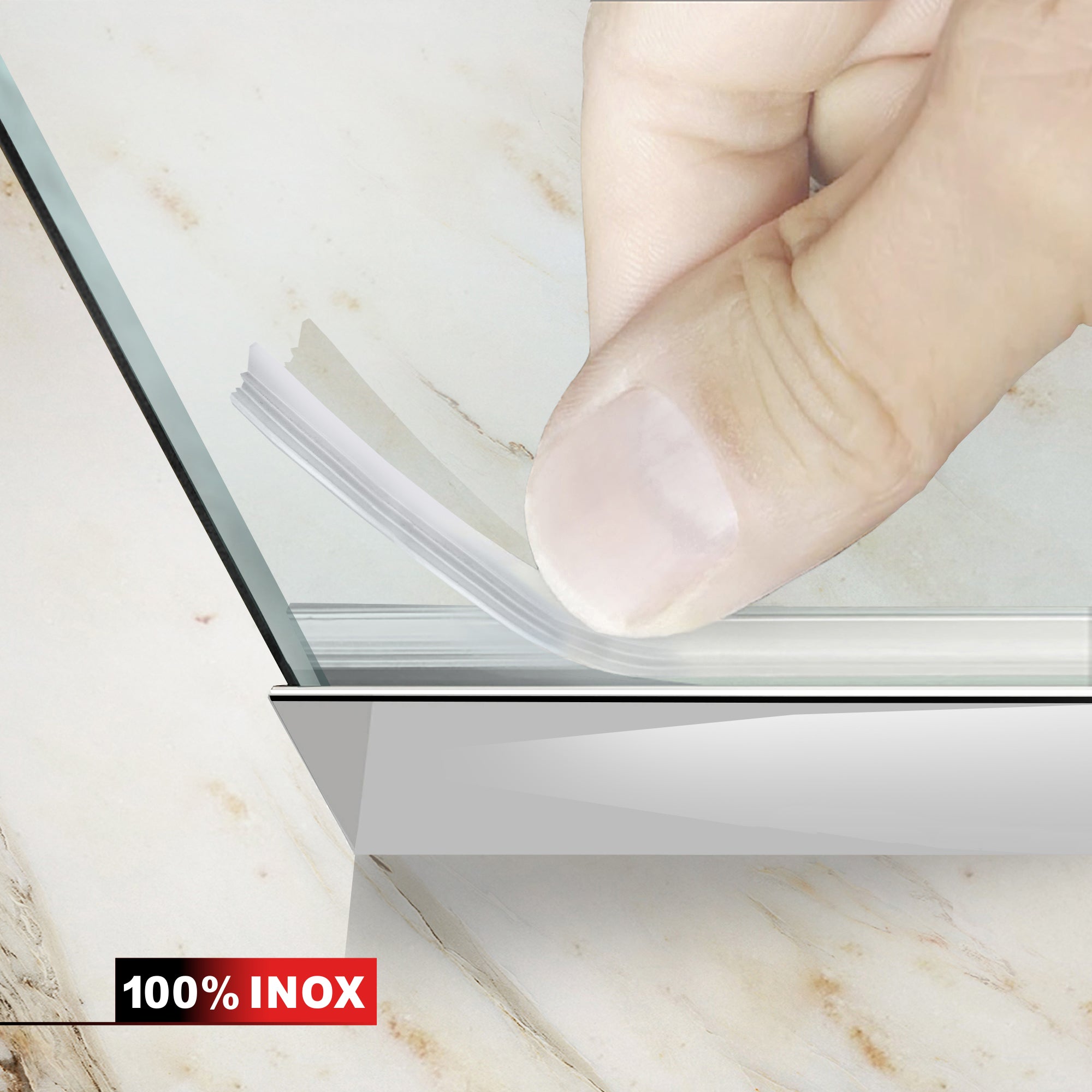 Paravento doccia walk-in Aqua Elegance ® INOX, ferramenta completamente in acciaio inox, vetro chiaro, temperato