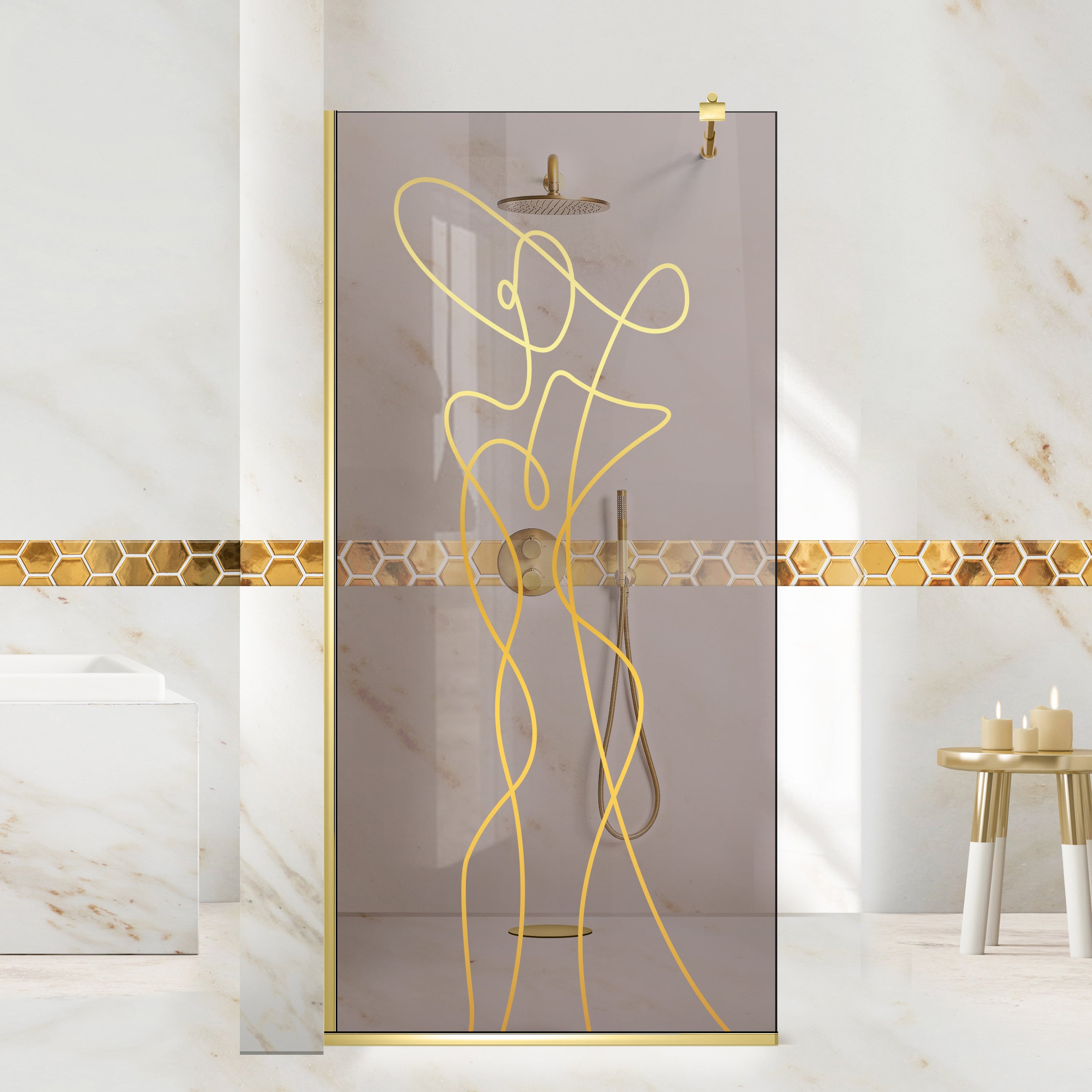 Paravan dus Walk-in, Perete dus  Auriu, #Bronz #Bronz