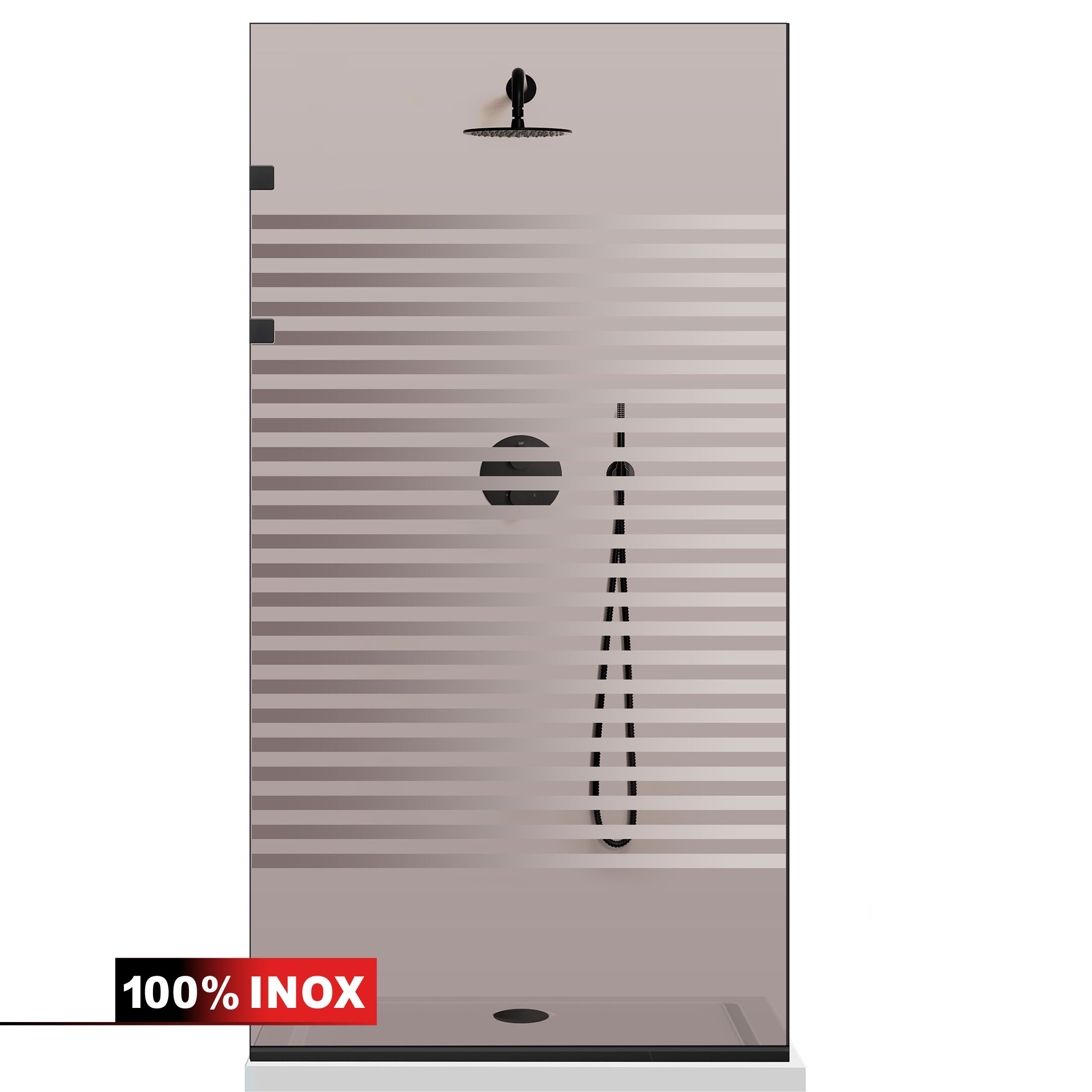Paravan dus Walk-in, Perete dus Inox, negru mat #Bronz