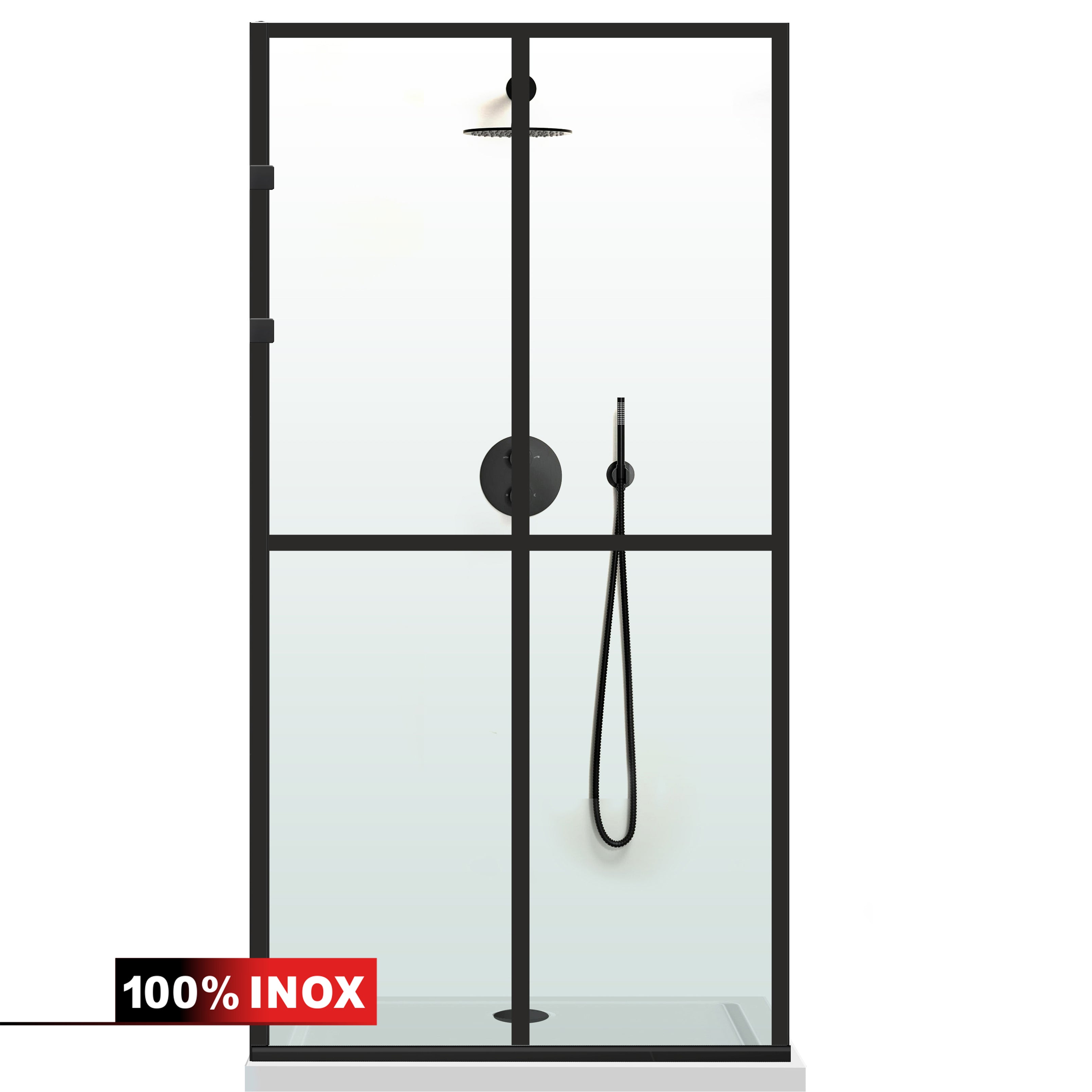 Paravan dus Walk-in, Perete dus Inox, negru mat, #Clara #Víztiszta