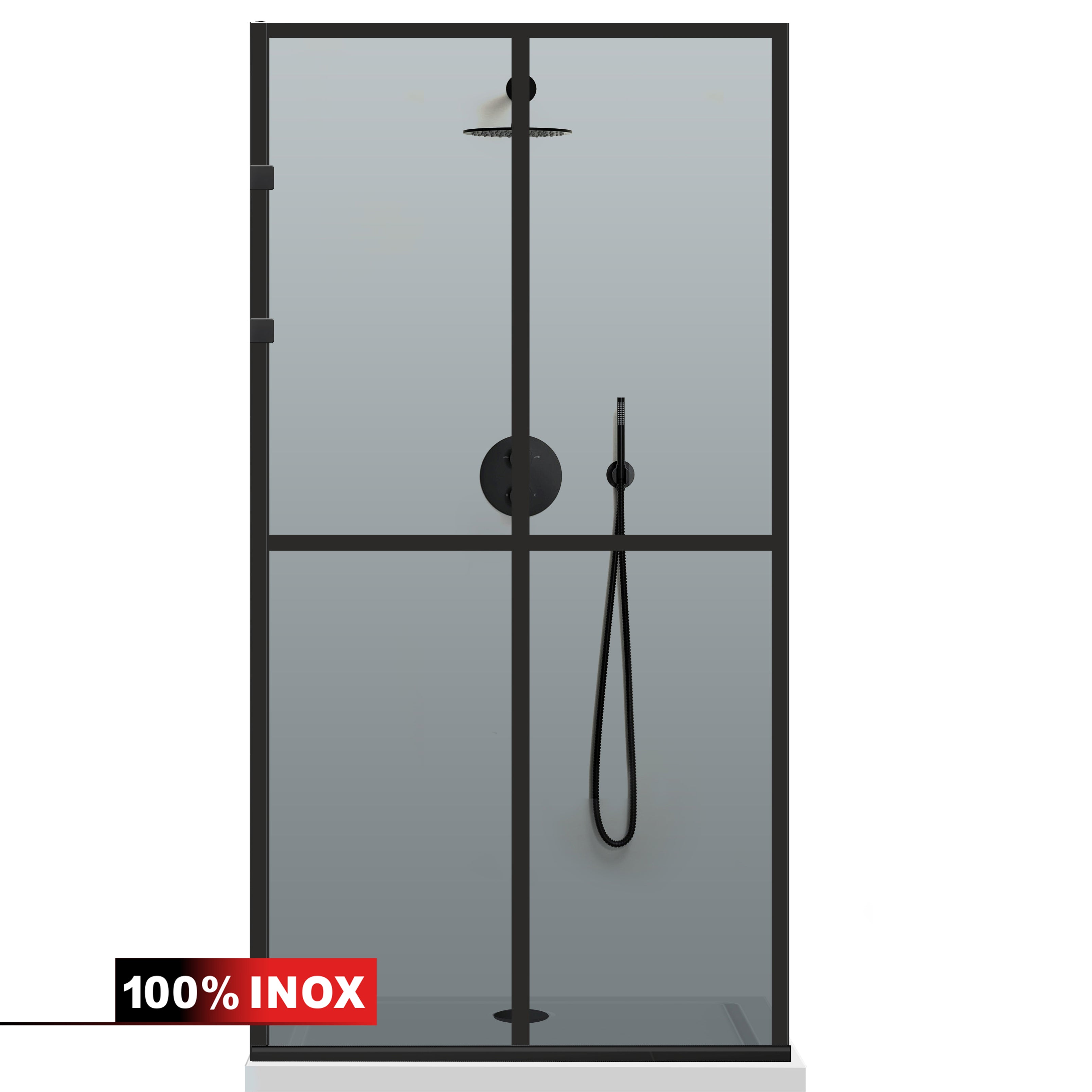 Paravan dus Walk-in, Perete dus Inox, negru mat #Gri