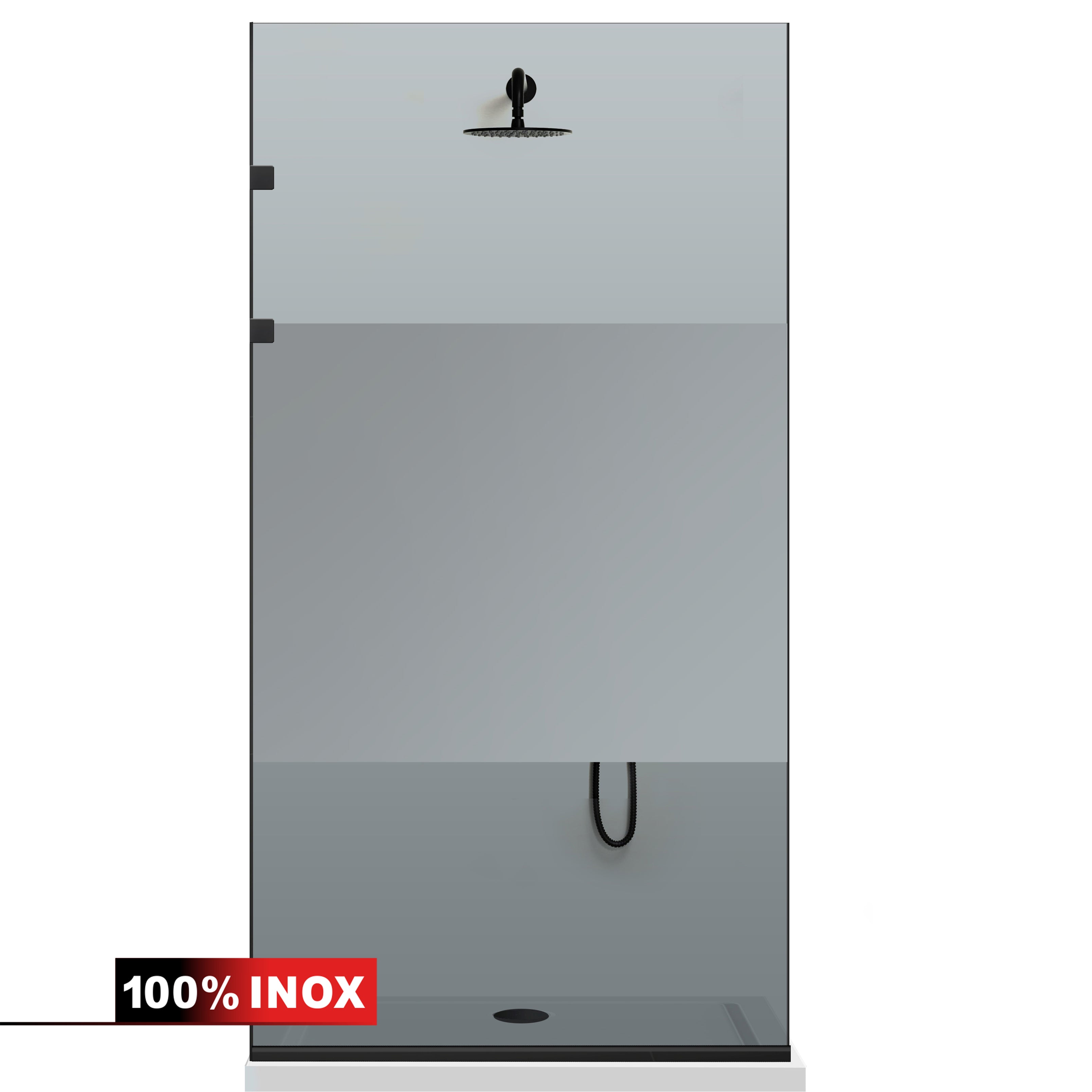 Paravan dus Walk-in, Perete dus Inox, negru mat #Gri