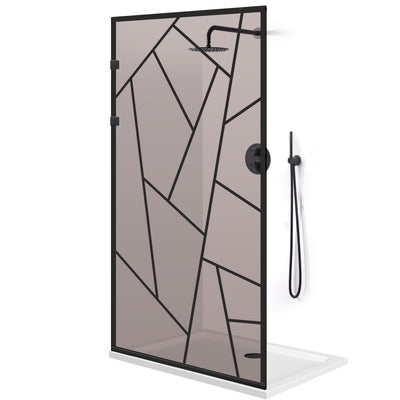 Paravan dus Walk-in, Perete dus Inox, negru mat #Bronz