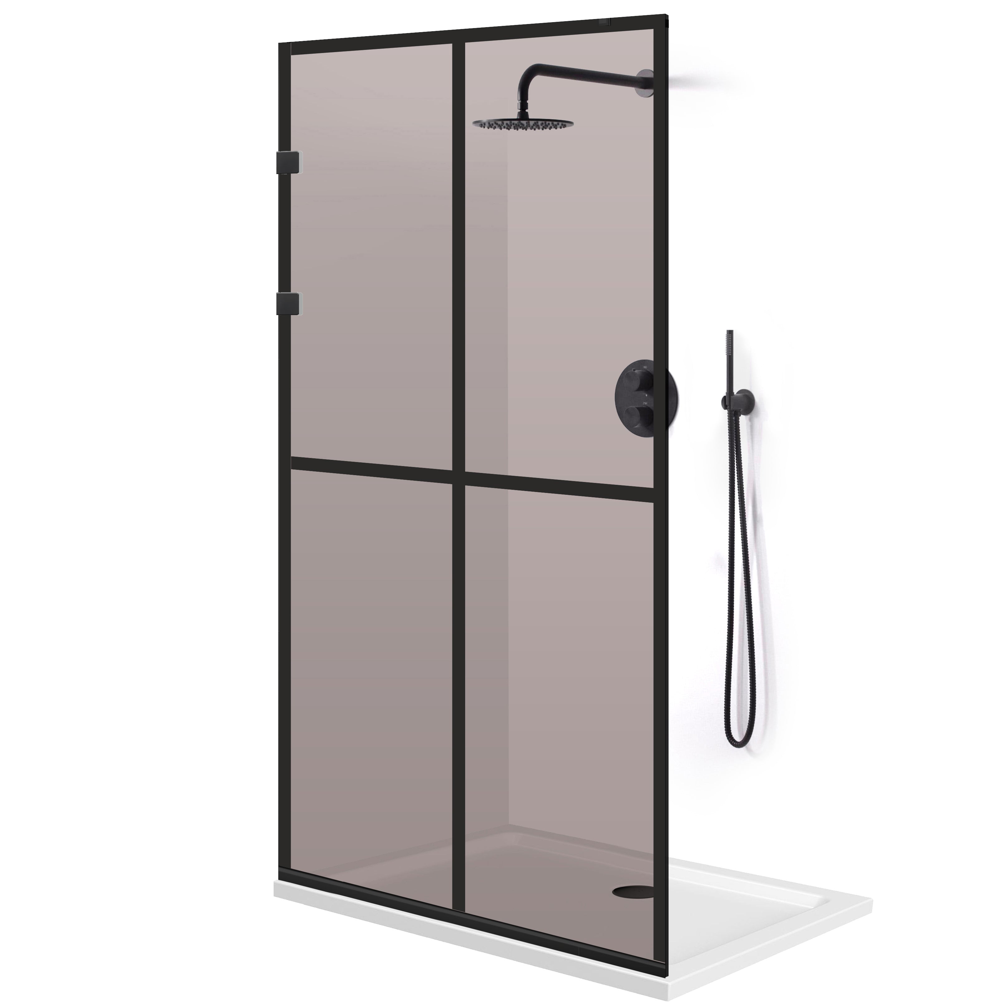 Paravan dus Walk-in, Perete dus Inox, negru mat #Bronz