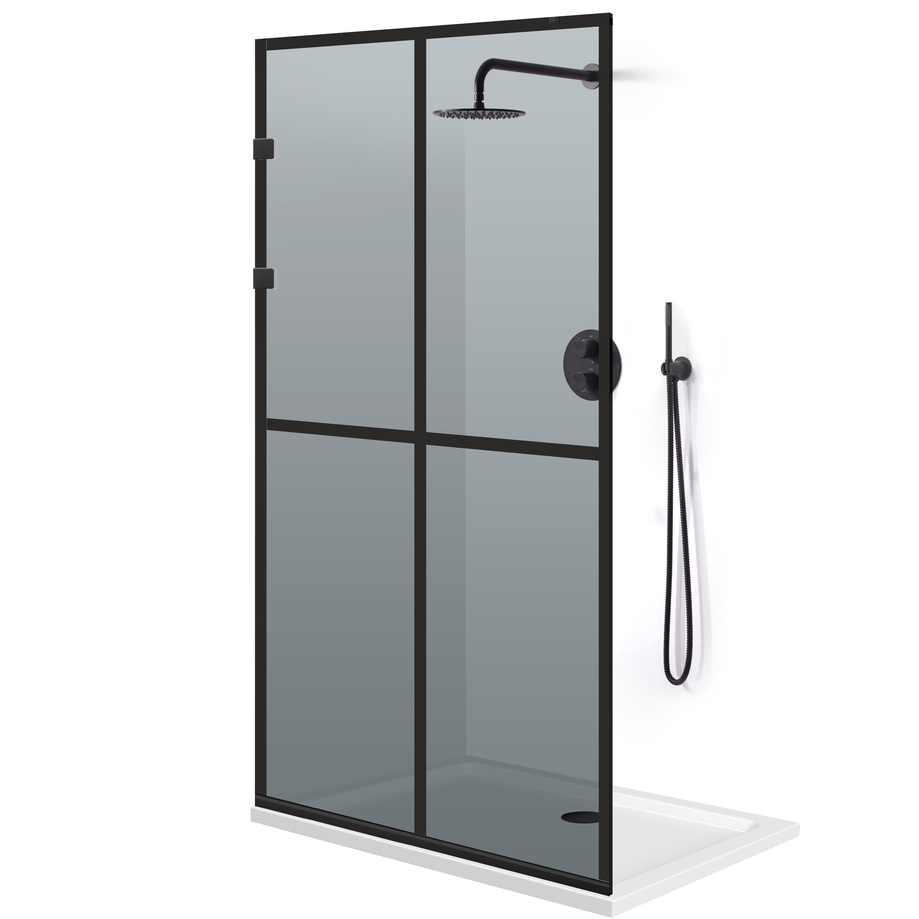 Paravan dus Walk-in, Perete dus Inox, negru mat #Gri