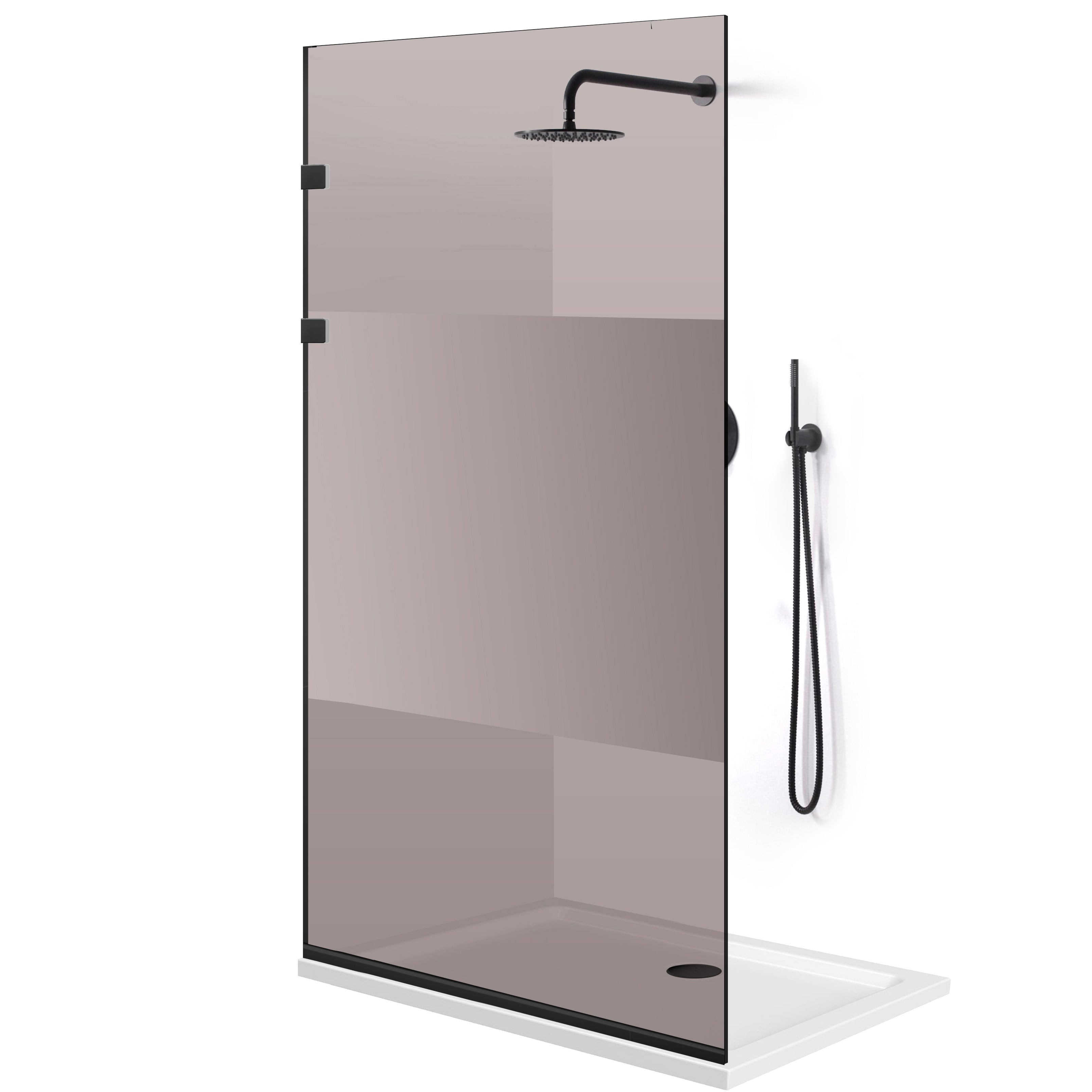 Paravan dus Walk-in, Perete dus Inox, negru mat #Bronz