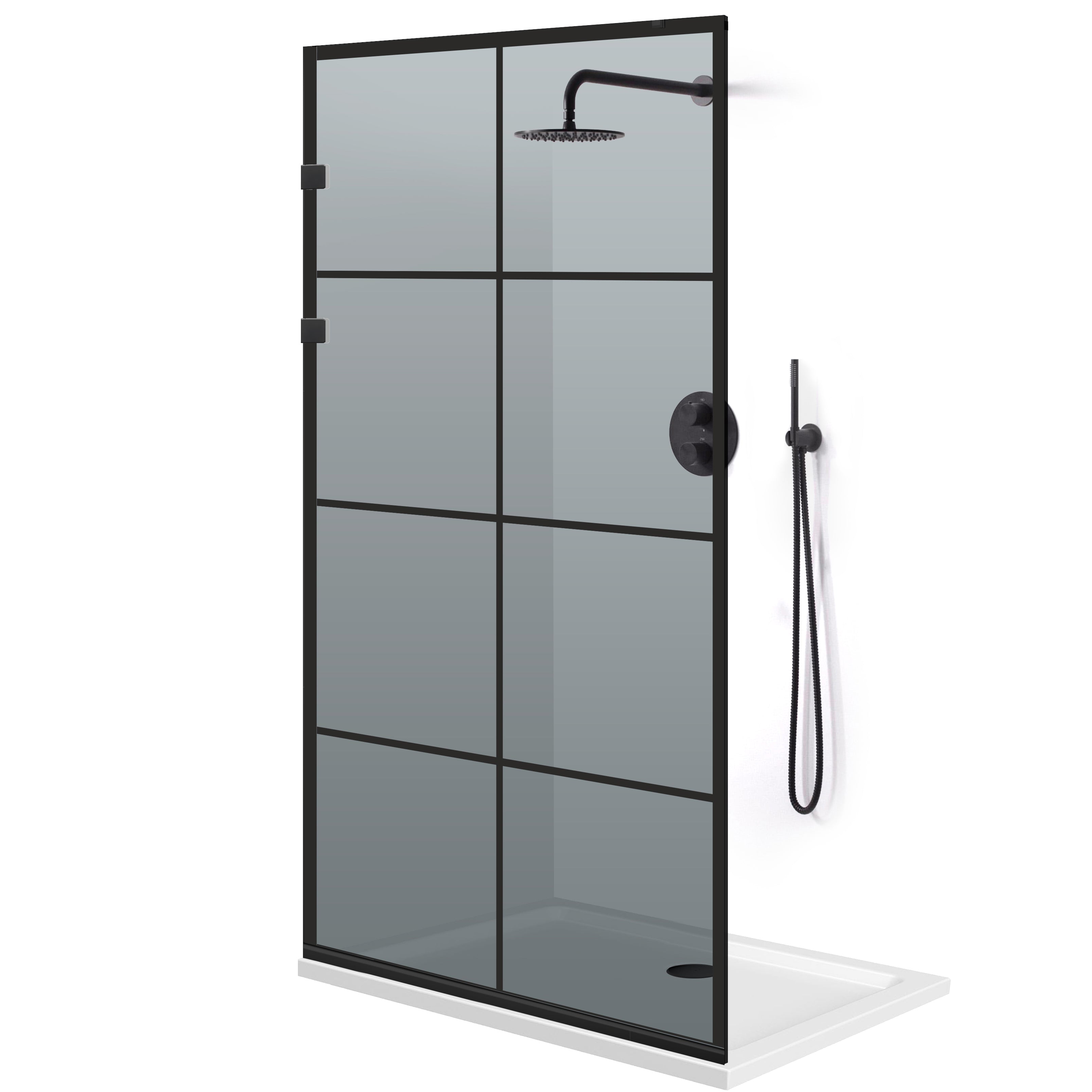 Paravan dus Walk-in, Perete dus Inox, negru mat #Gri
