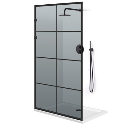 Paravan dus Walk-in, Perete dus Inox, negru mat #Gri