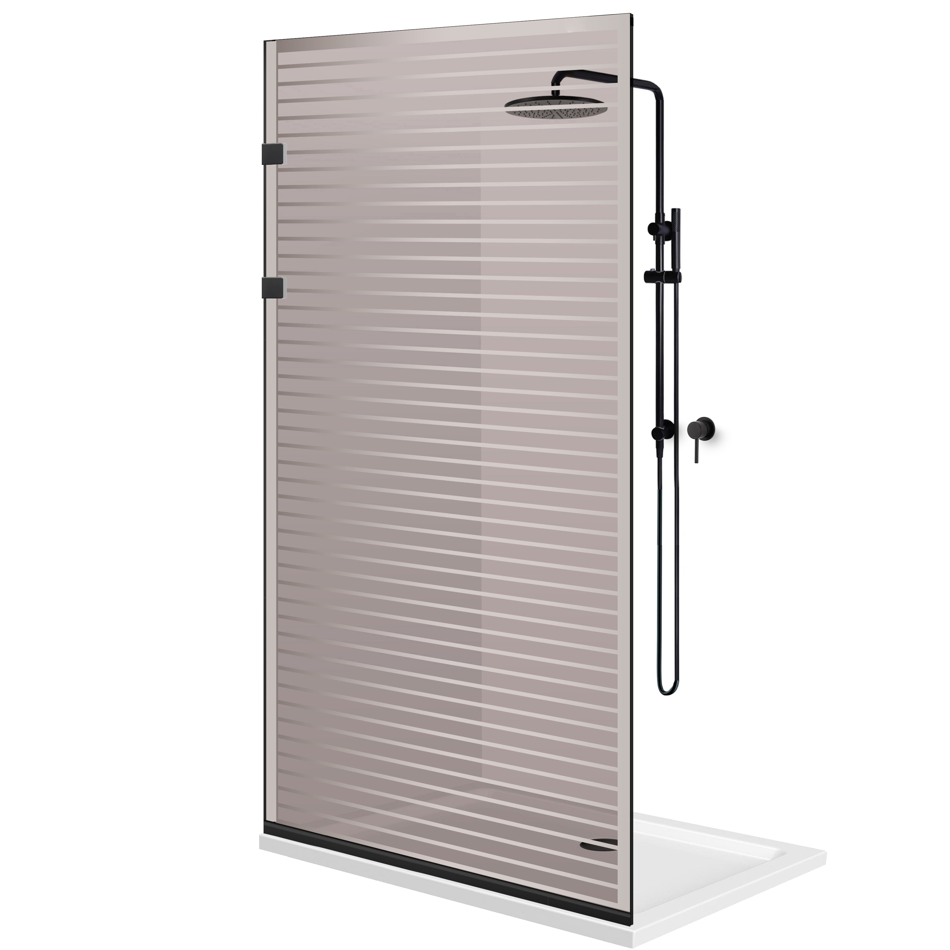 Paravan dus Walk-in, Perete dus Inox, negru mat #Bronz