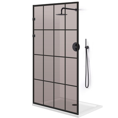 Paravan dus Walk-in, Perete dus Inox, negru mat #Bronz