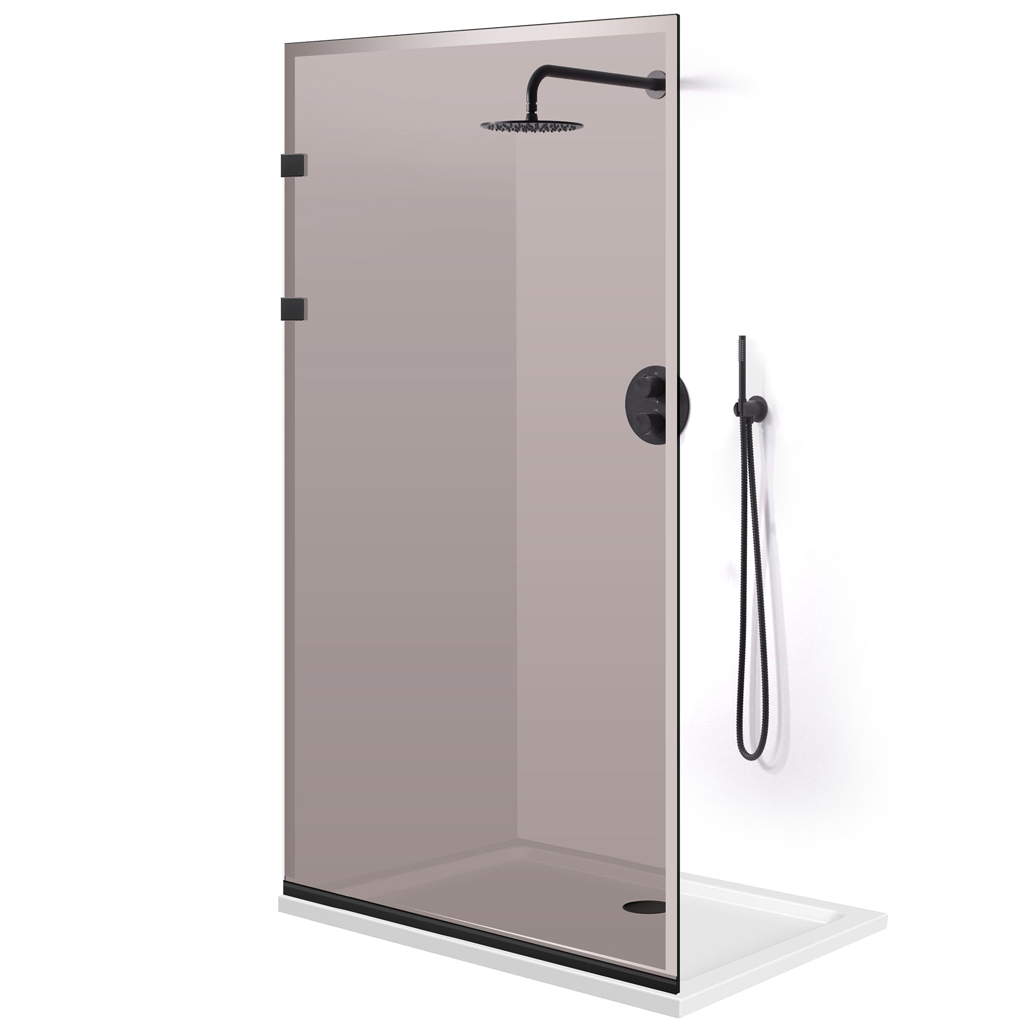 Paravan dus Walk-in, Perete dus Inox, negru mat #Bronz