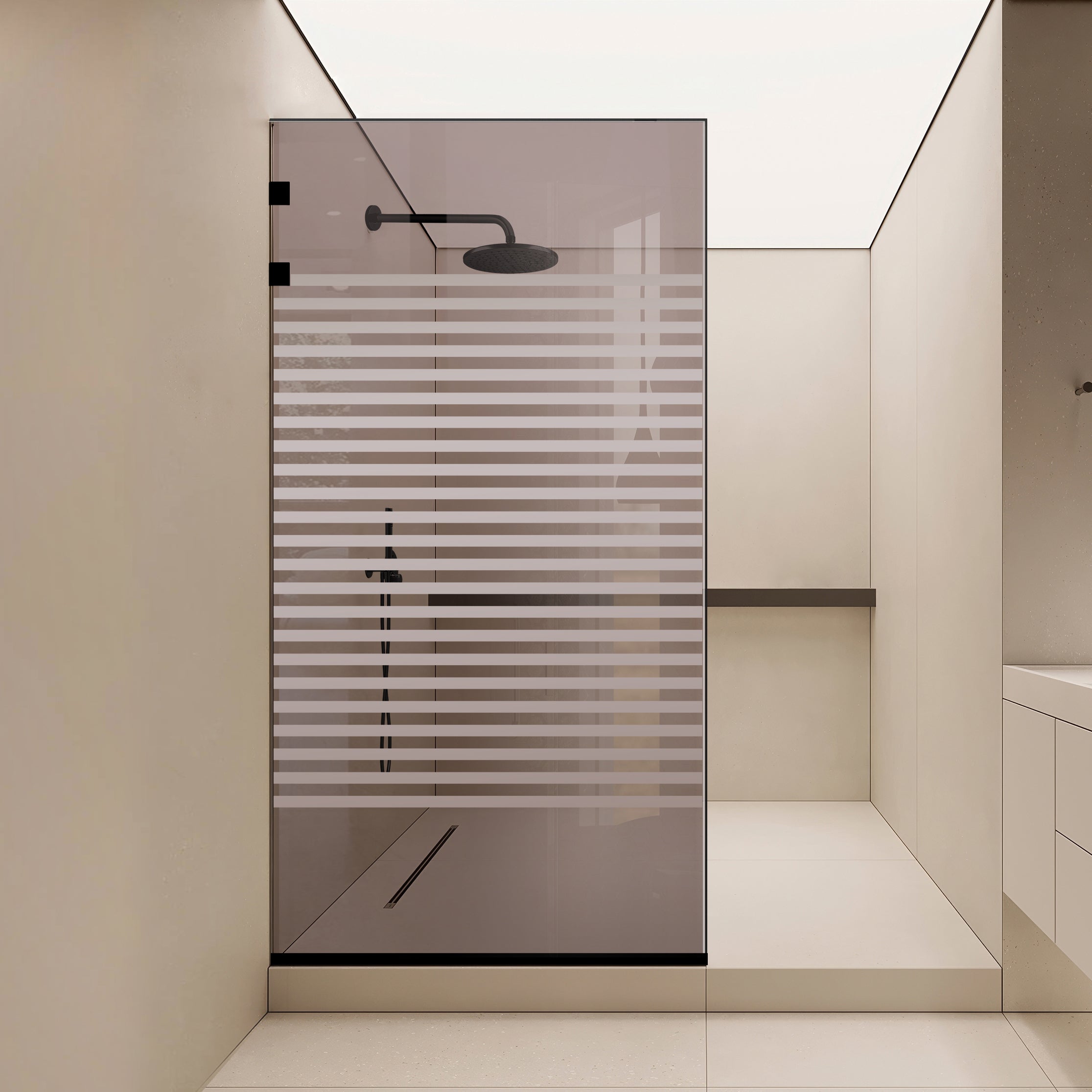 Paravan dus Walk-in, Perete dus Inox, negru mat #Bronz