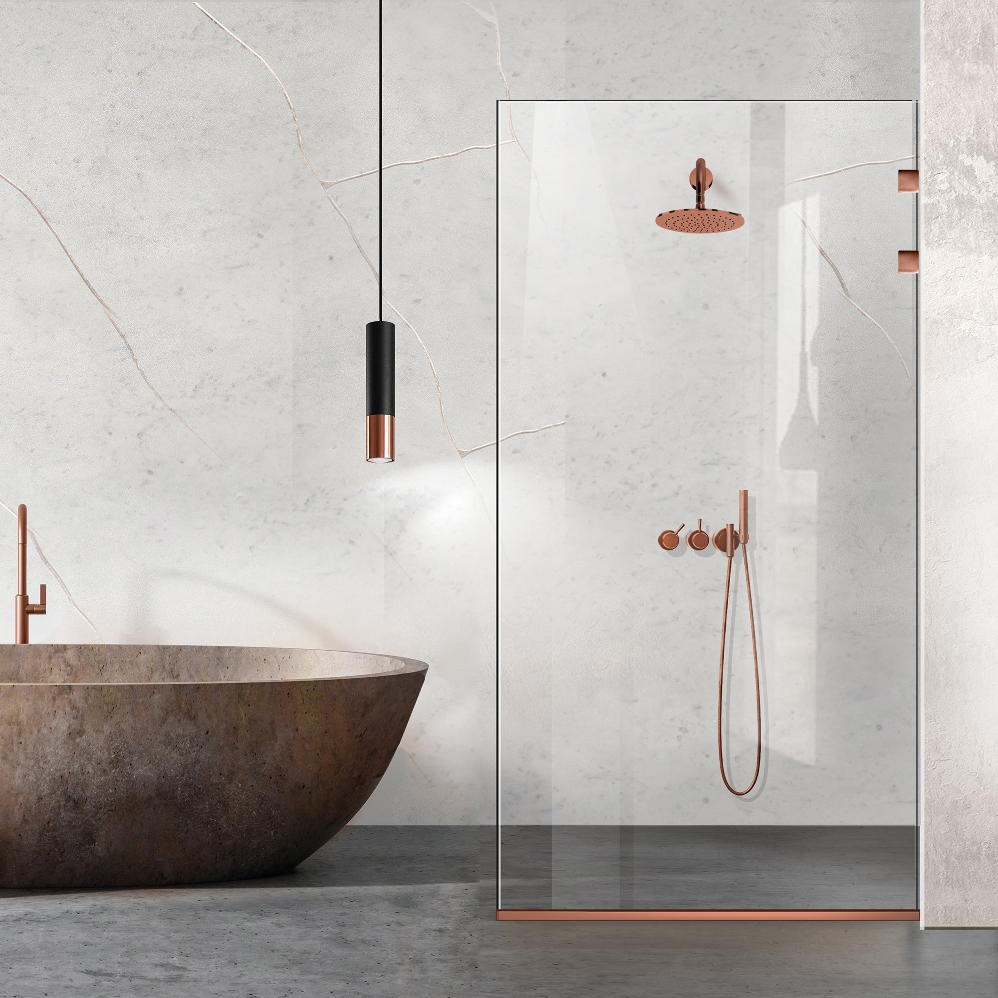 Paravento doccia walk-in Aqua Elegance® Copper, ferramenta full inox rame, vetro chiaro, temperato