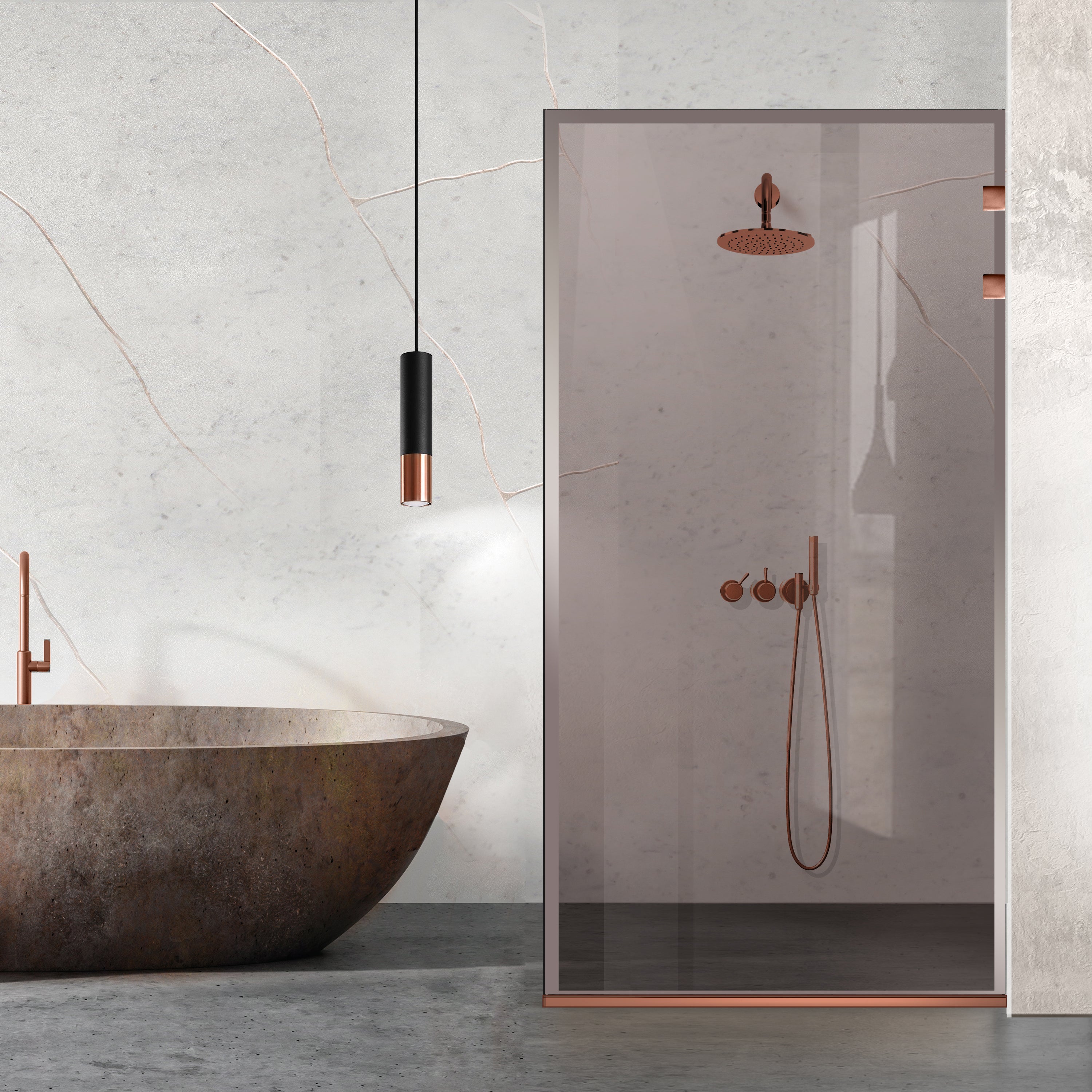 Paravan dus Walk-in, Perete dus Inox, cupru #Bronz