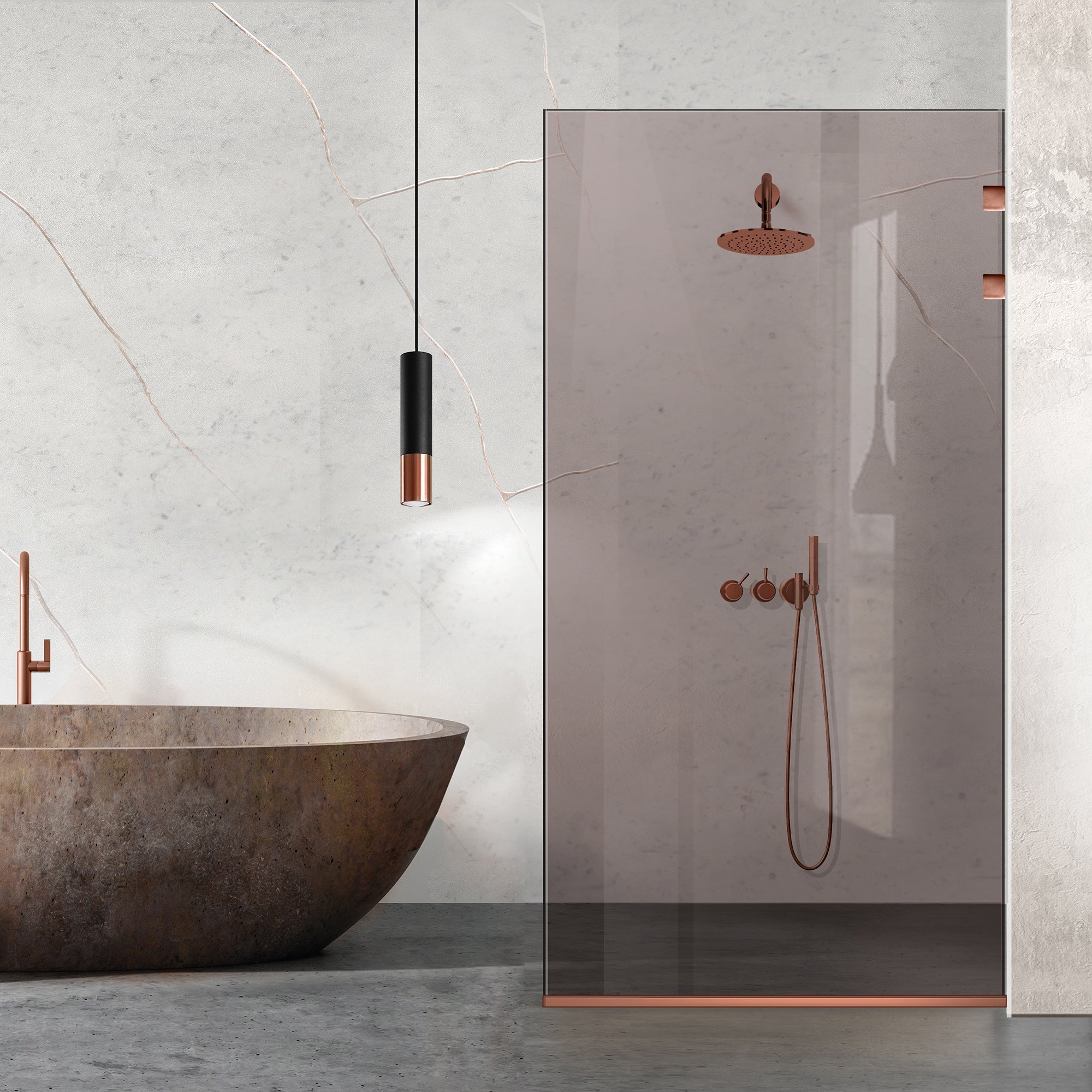 Paravan dus Walk-in, Perete dus Inox, cupru #Bronz