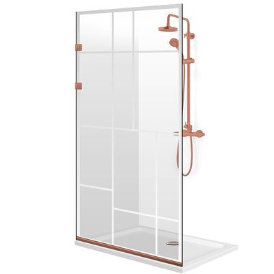 Paravento doccia walk-in Aqua Elegance® Copper, modello Urban incolore, ferramenta full inox rame, vetro chiaro, temperato