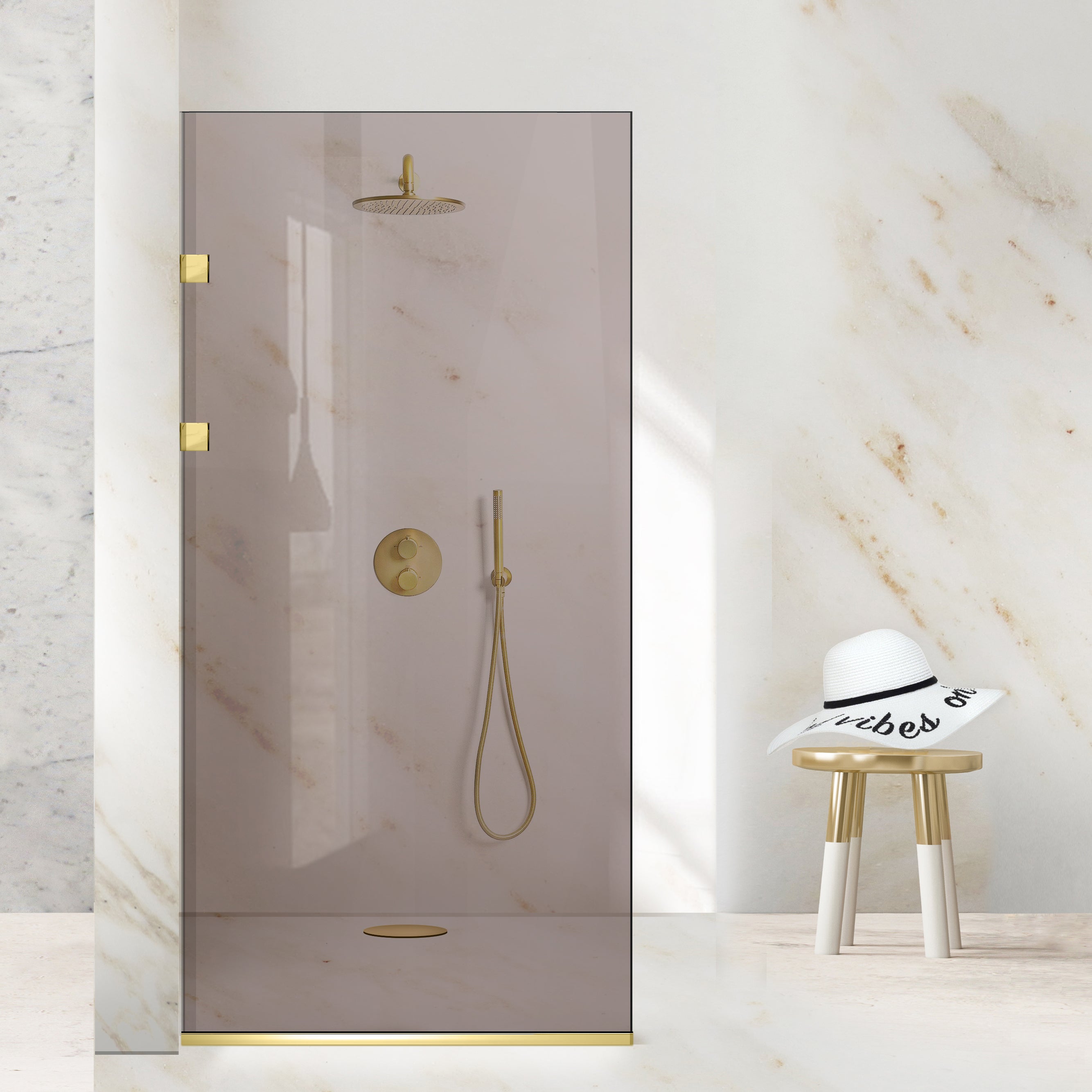 Paravan dus Walk-in, Perete dus Inox, auriu #Bronz
