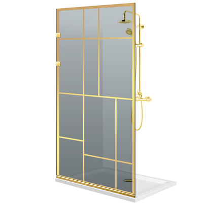 Aqua Elegance ® Gold walk-in shower screen, model Urban gold, full gold stainless steel hardware, tempered glass