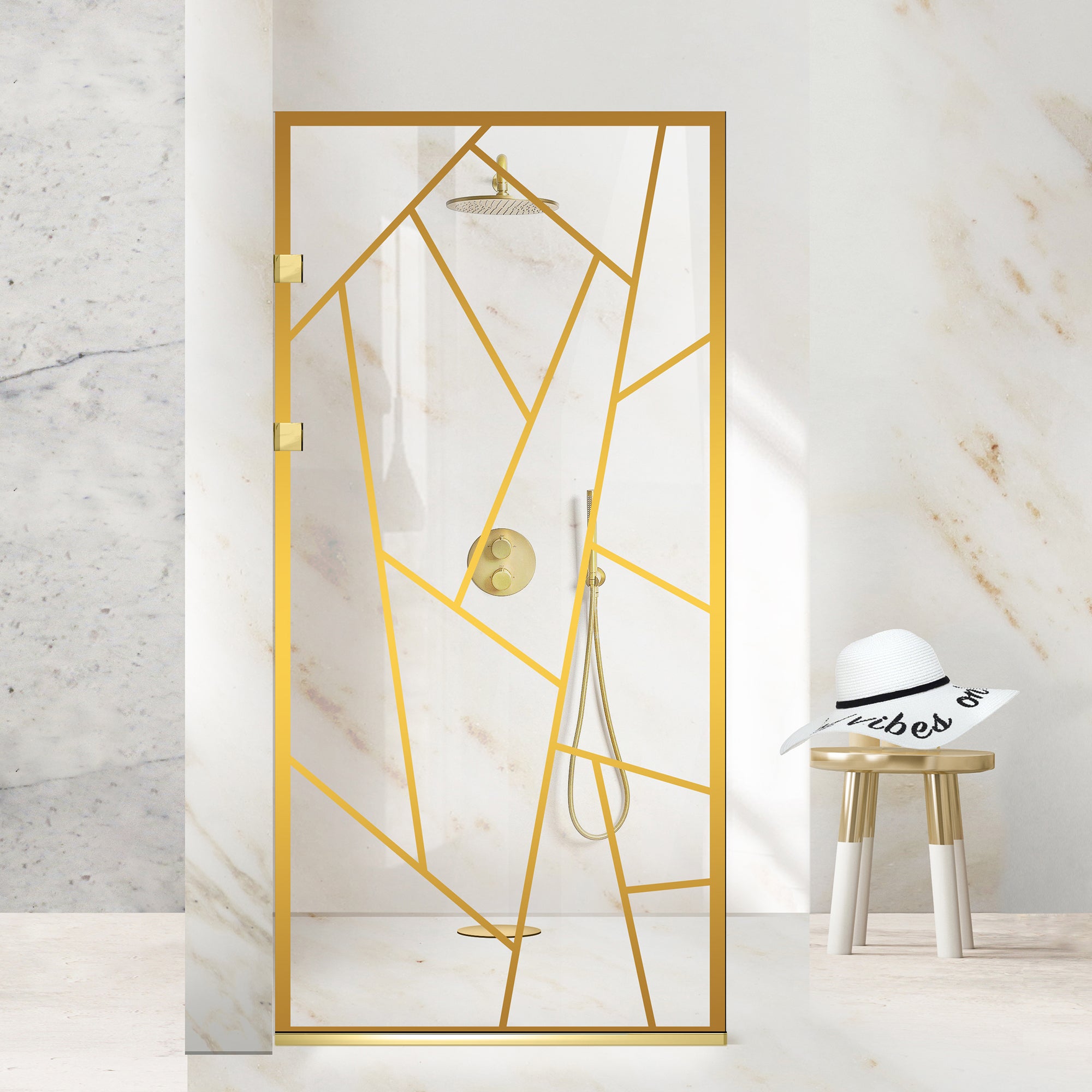 Paravan dus Walk-in, Perete dus Inox, auriu, #Clara #Víztiszta