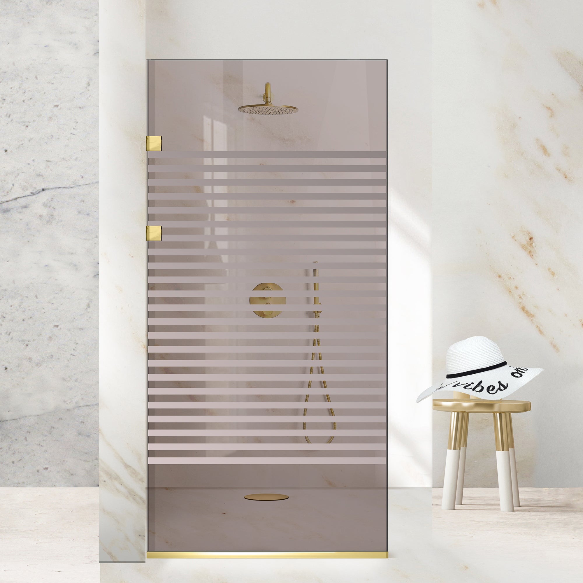 Paravan dus Walk-in, Perete dus Inox, auriu #Bronz