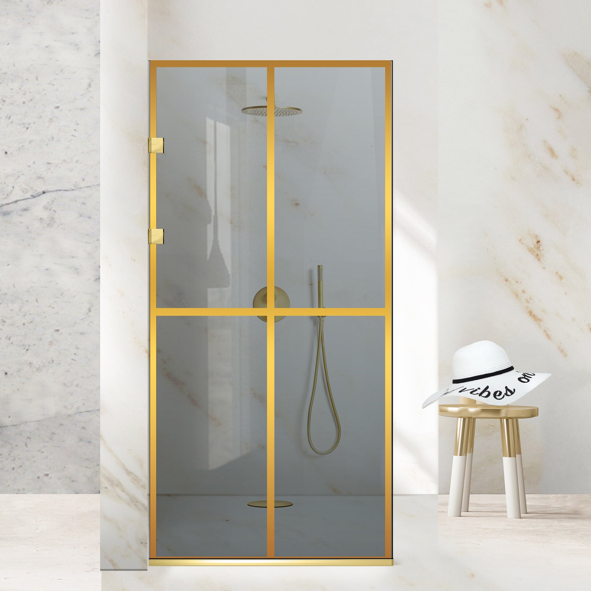 Paravan dus Walk-in, Perete dus Inox, auriu #Gri