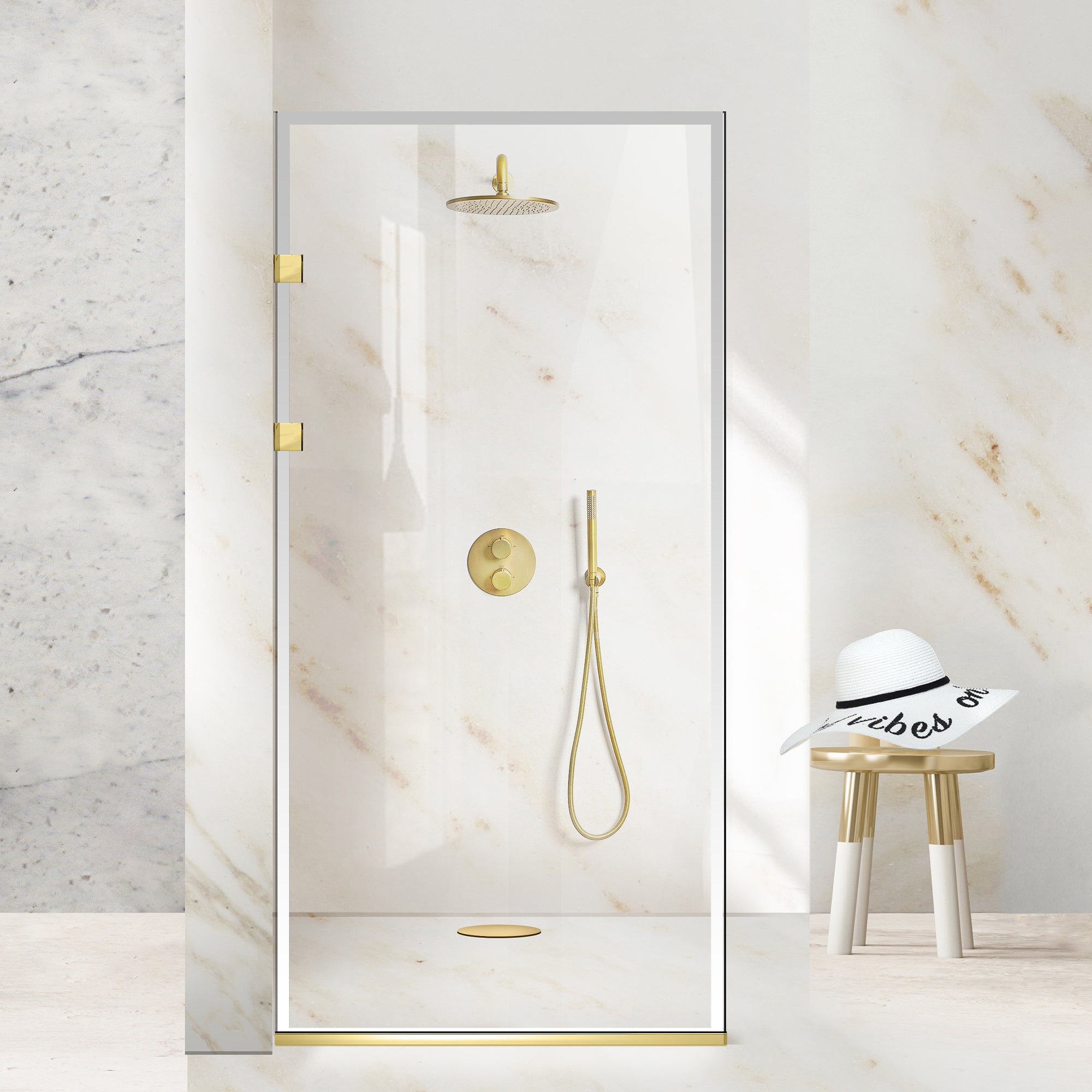 Paravan dus Walk-in, Perete dus Inox, auriu, #Clara #Víztiszta