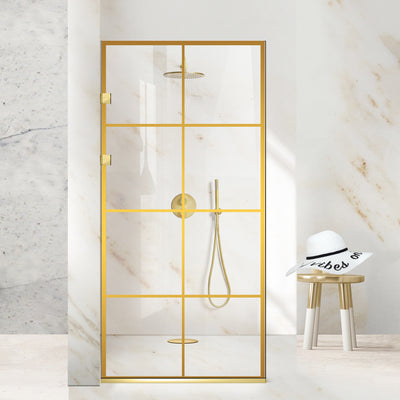 Paravento doccia walk-in Aqua Elegance ® Gold, modello Mode dorato, ferramenta completamente in acciaio inox dorato, vetro chiaro, temperato