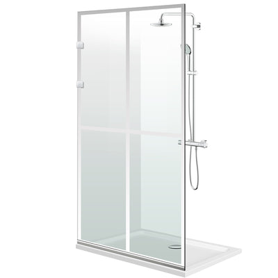 Paravento doccia walk-in Aqua Elegance ® INOX, modello Basic incolore, ferramenta completamente in acciaio inox, vetro chiaro, temperato