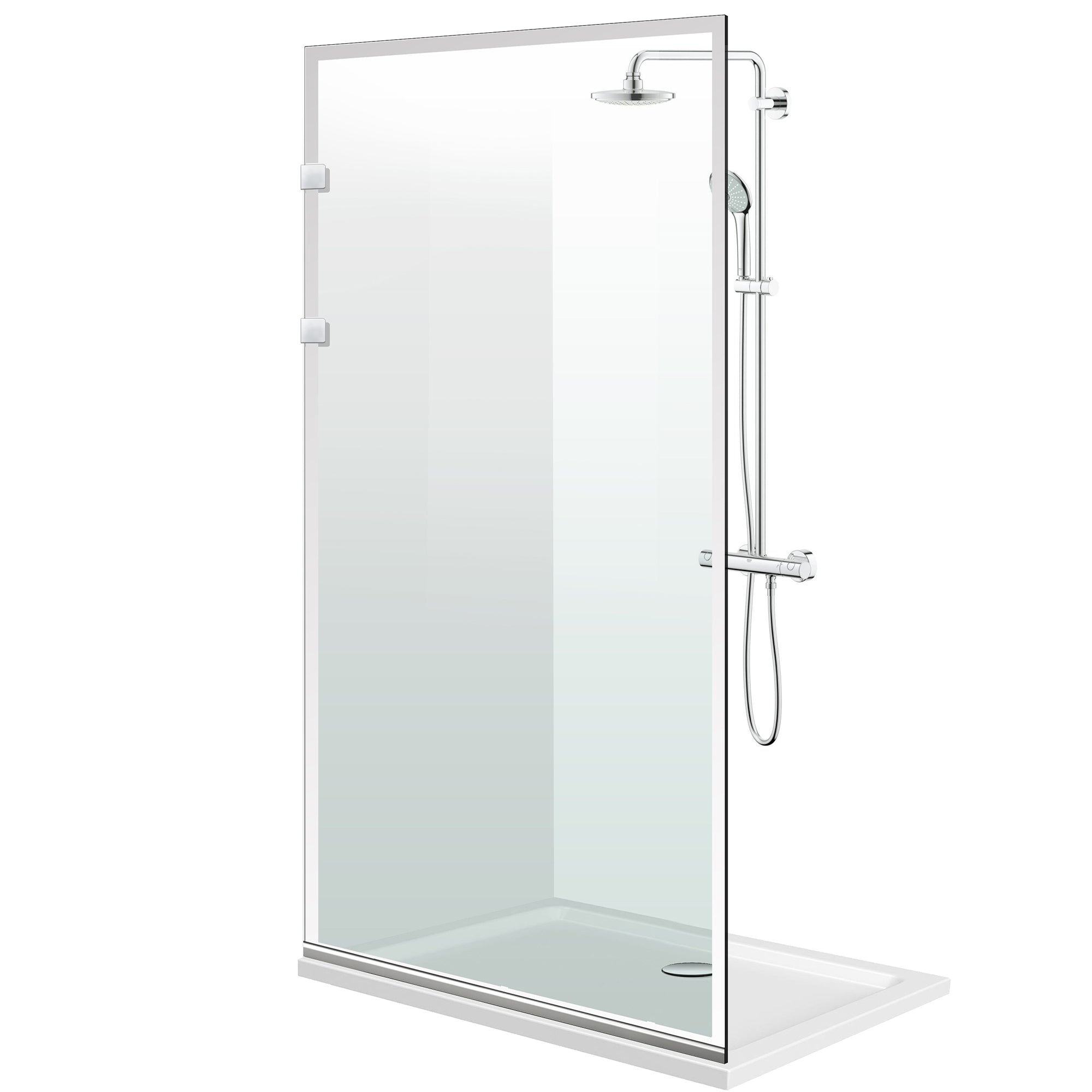 Paravento doccia walk-in Aqua Elegance ® INOX, modello Frame incolore, ferramenta completamente in acciaio inox, vetro chiaro, temperato