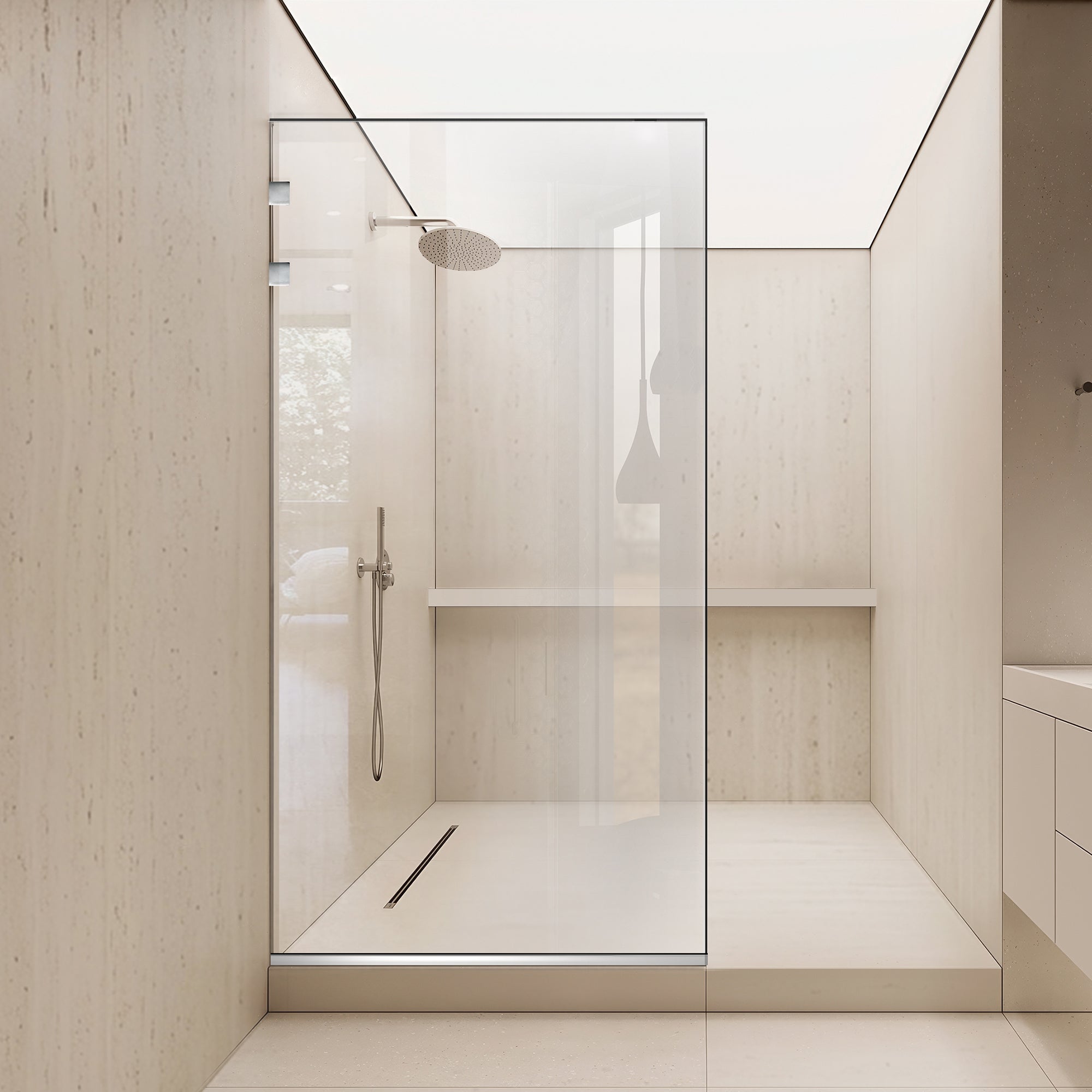 Paravento doccia walk-in Aqua Elegance ® INOX, ferramenta completamente in acciaio inox, vetro chiaro, temperato