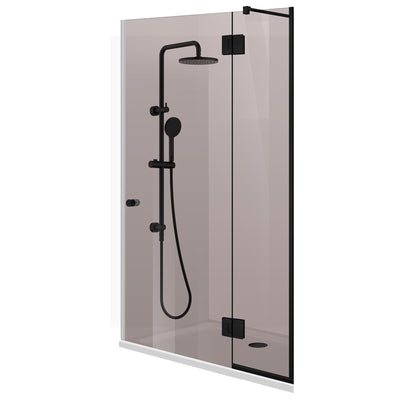 Porta doccia con parete fissa Aqua Line Plus, ferramenta 100% acciaio inox dorato, barra regolabile, vetro temperato 8 mm