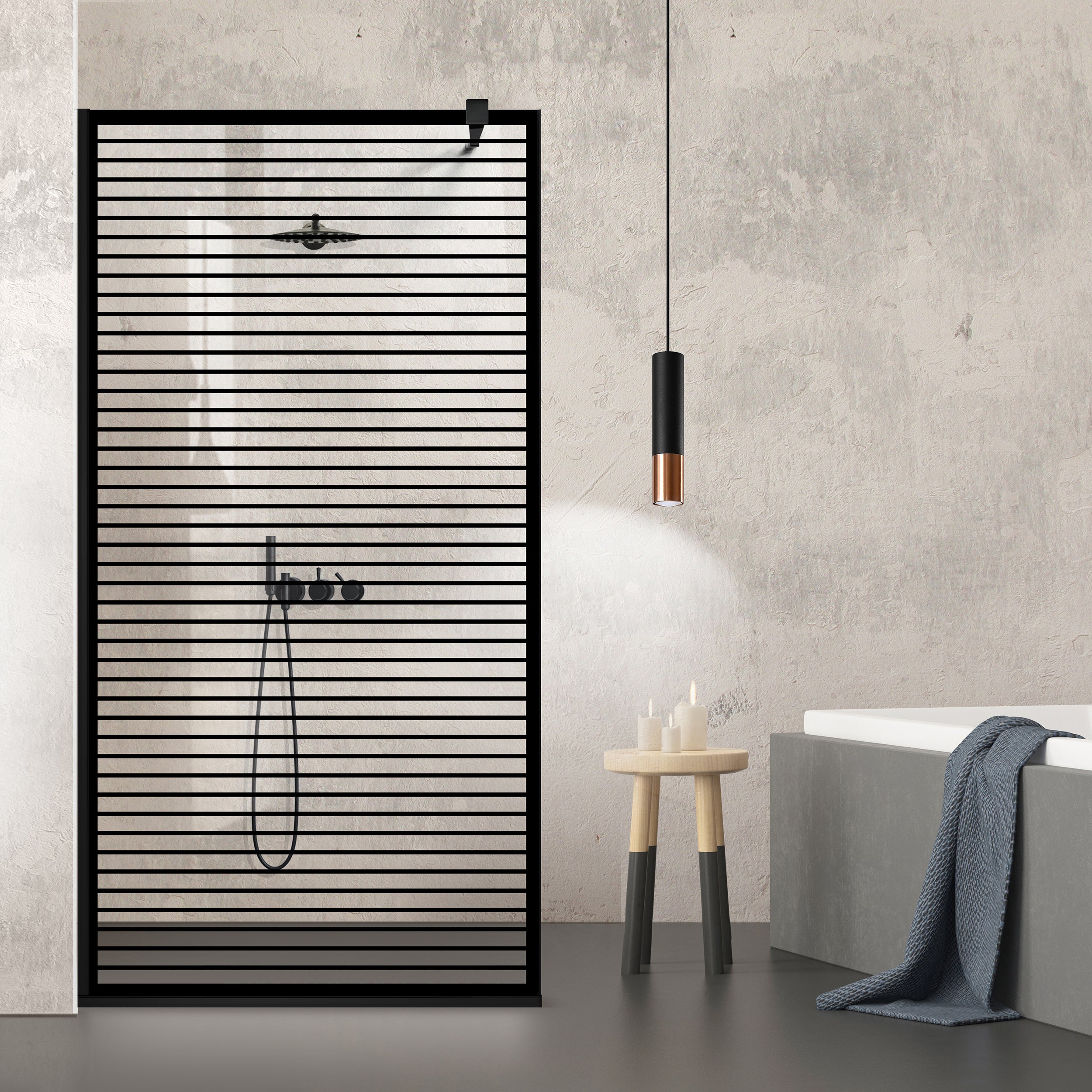 Paravan dus Walk-in, Perete dus  Negru, #Clara #Víztiszta