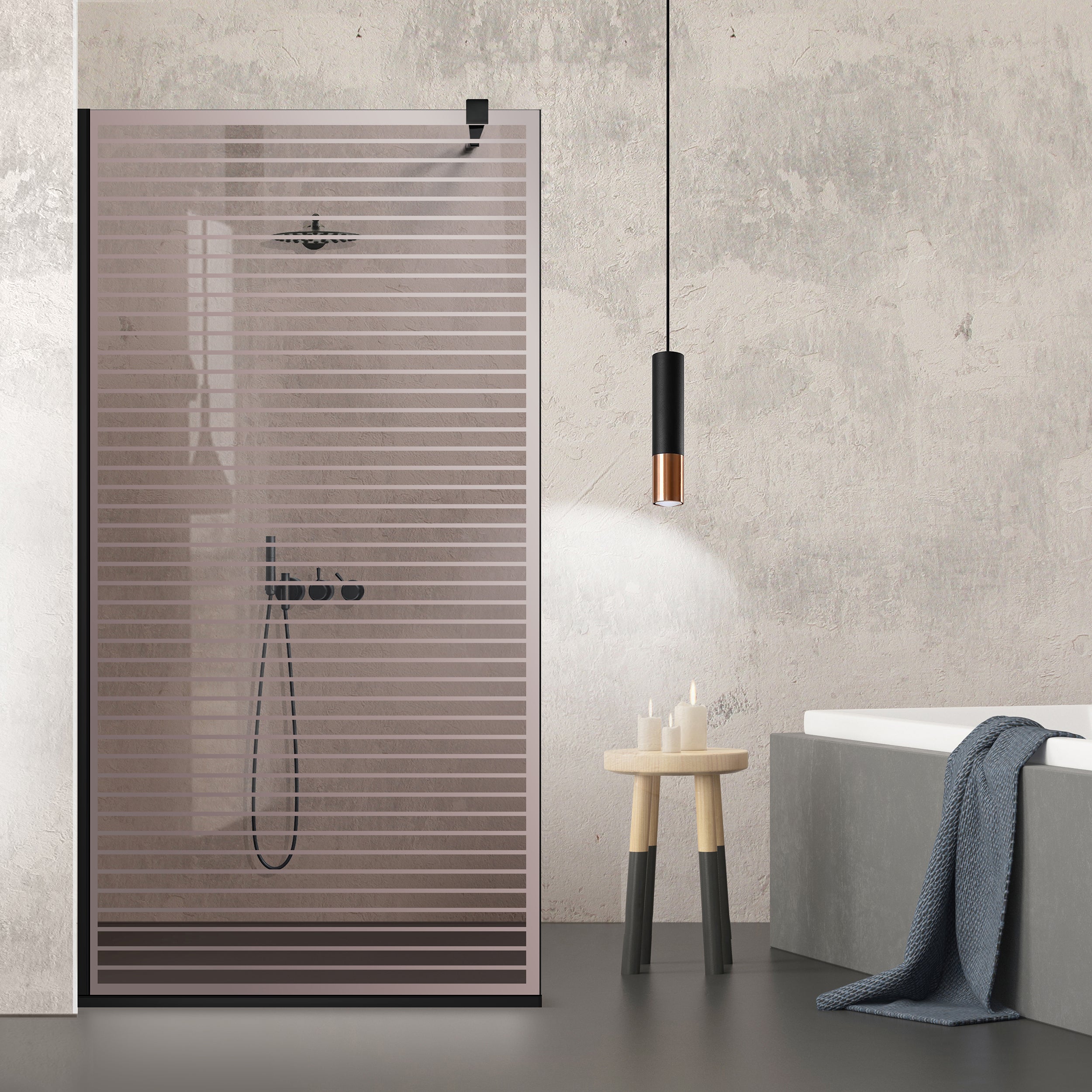 Paravan dus Walk-in, Perete dus  Negru, #Bronz #Bronz