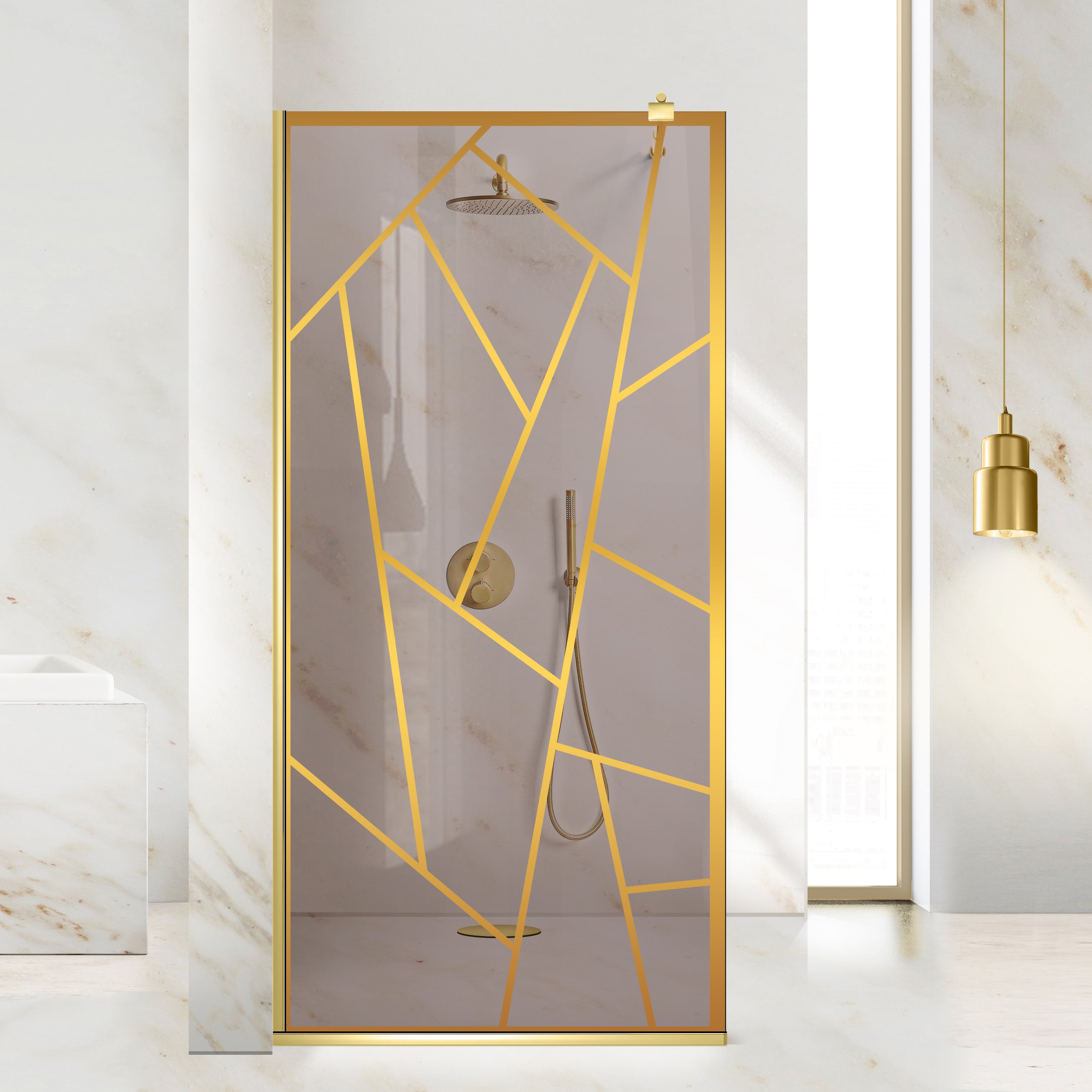 Paravan dus Walk-in, Perete dus  Auriu, #Bronz #Bronz