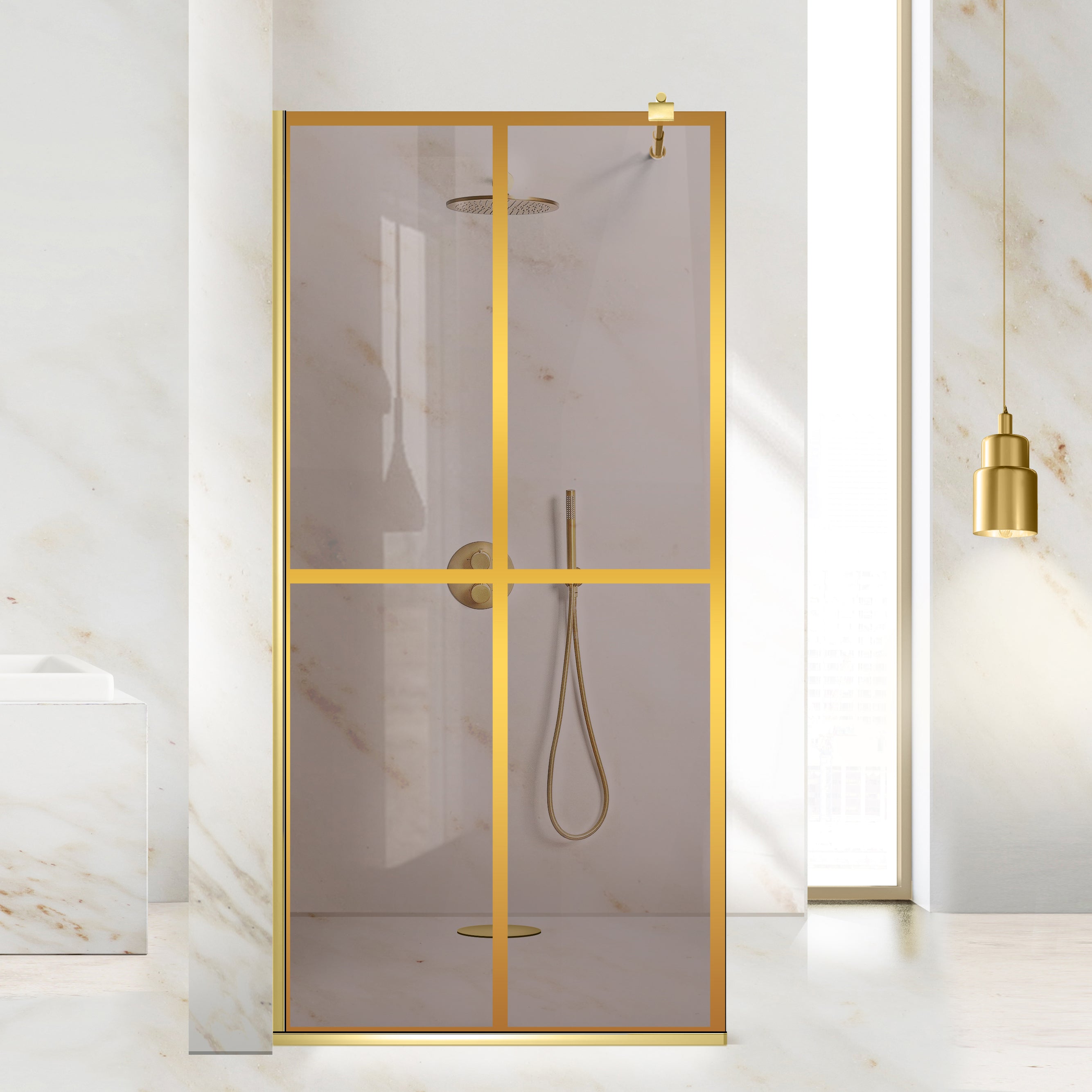 Paravan dus Walk-in, Perete dus  Auriu, #Bronz #Bronz