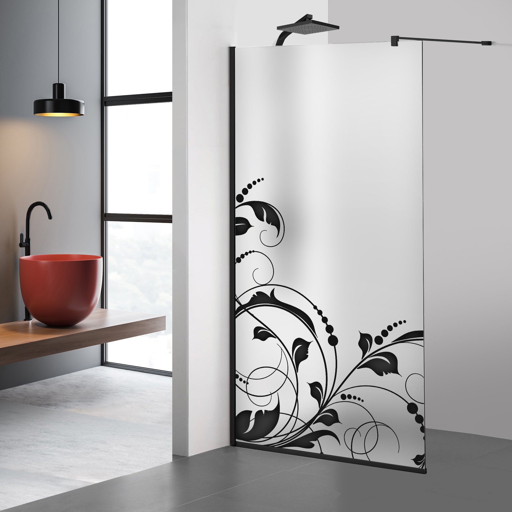 Paravan dus Walk-in, Perete dus  Negru, #Mat #Matt