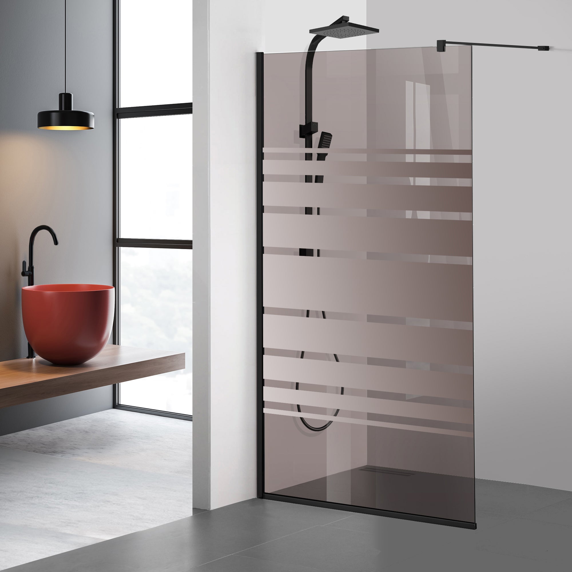 Paravan dus Walk-in, Perete dus  Negru, #Bronz #Bronz