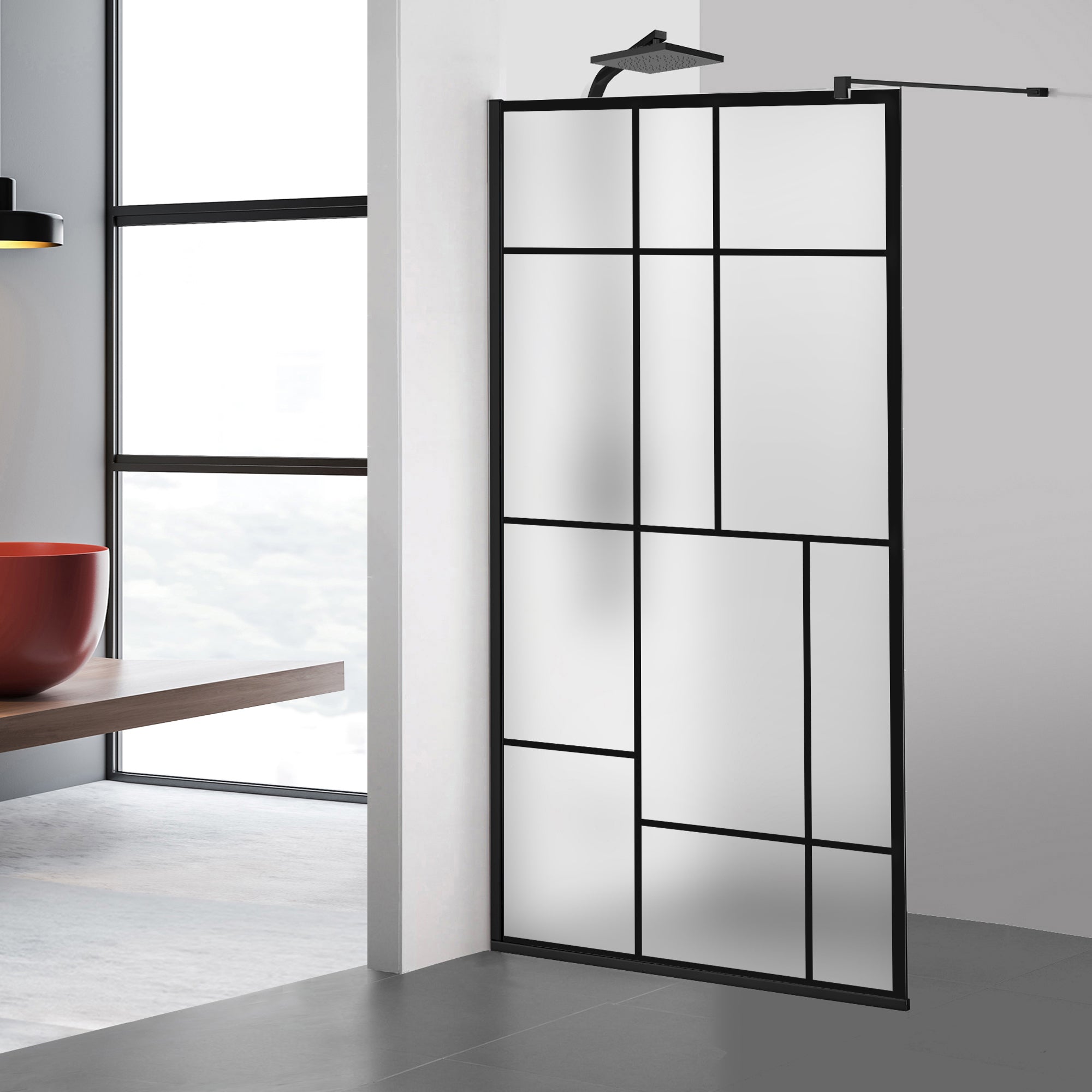 Paravan dus Walk-in, Perete dus  Negru, #Mat #Matt