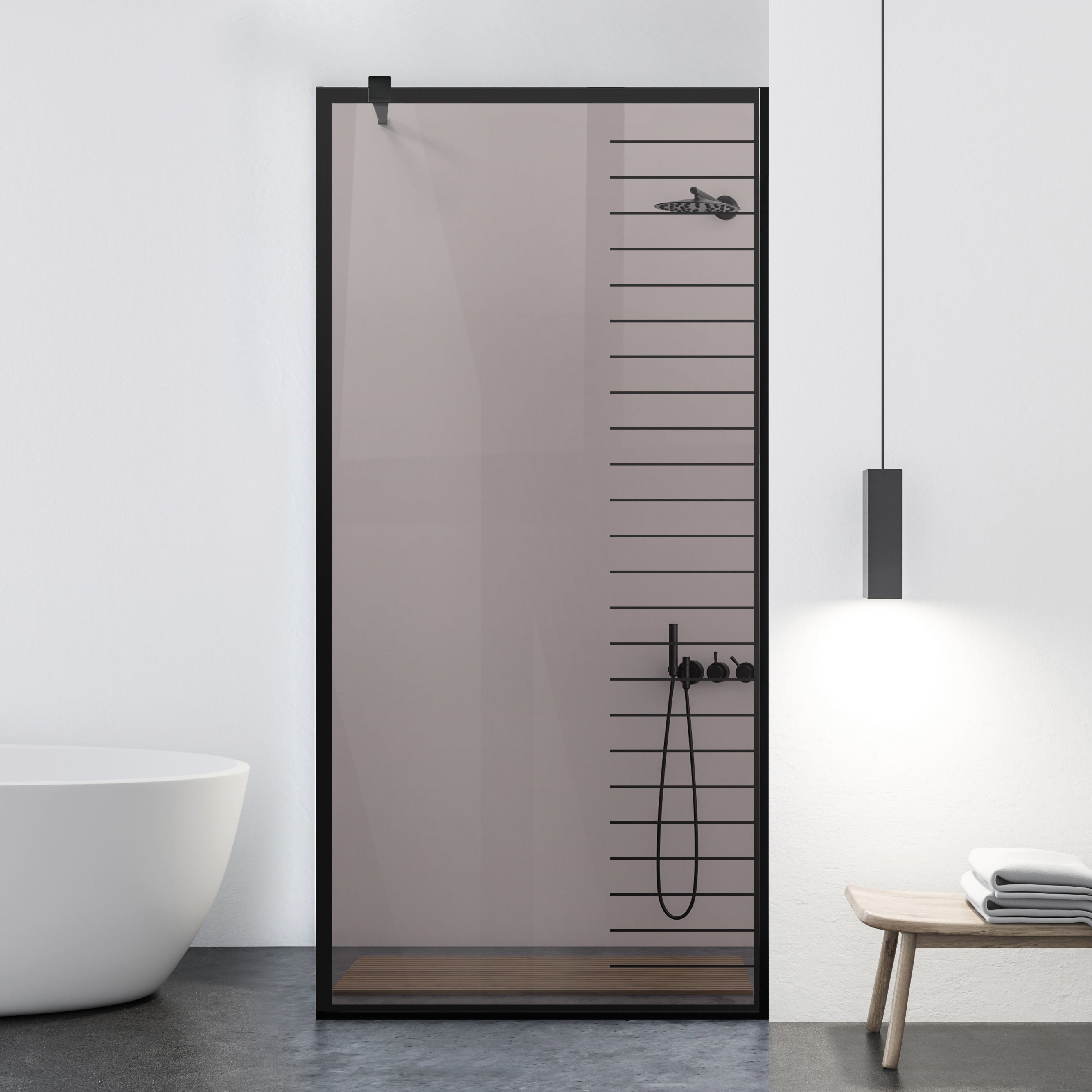 Paravan dus Walk-in, Perete dus  Negru, #Bronz #Bronz